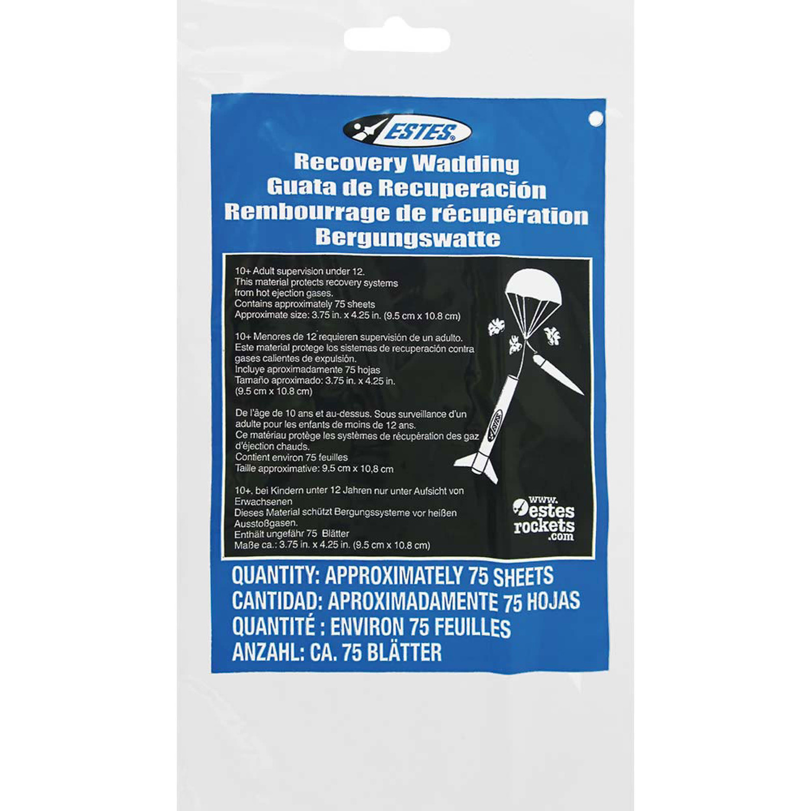 Estes EST2274 Estes Recovery Wadding (75 Sheets Per Pack, Enough for 18 to 25 Flights)