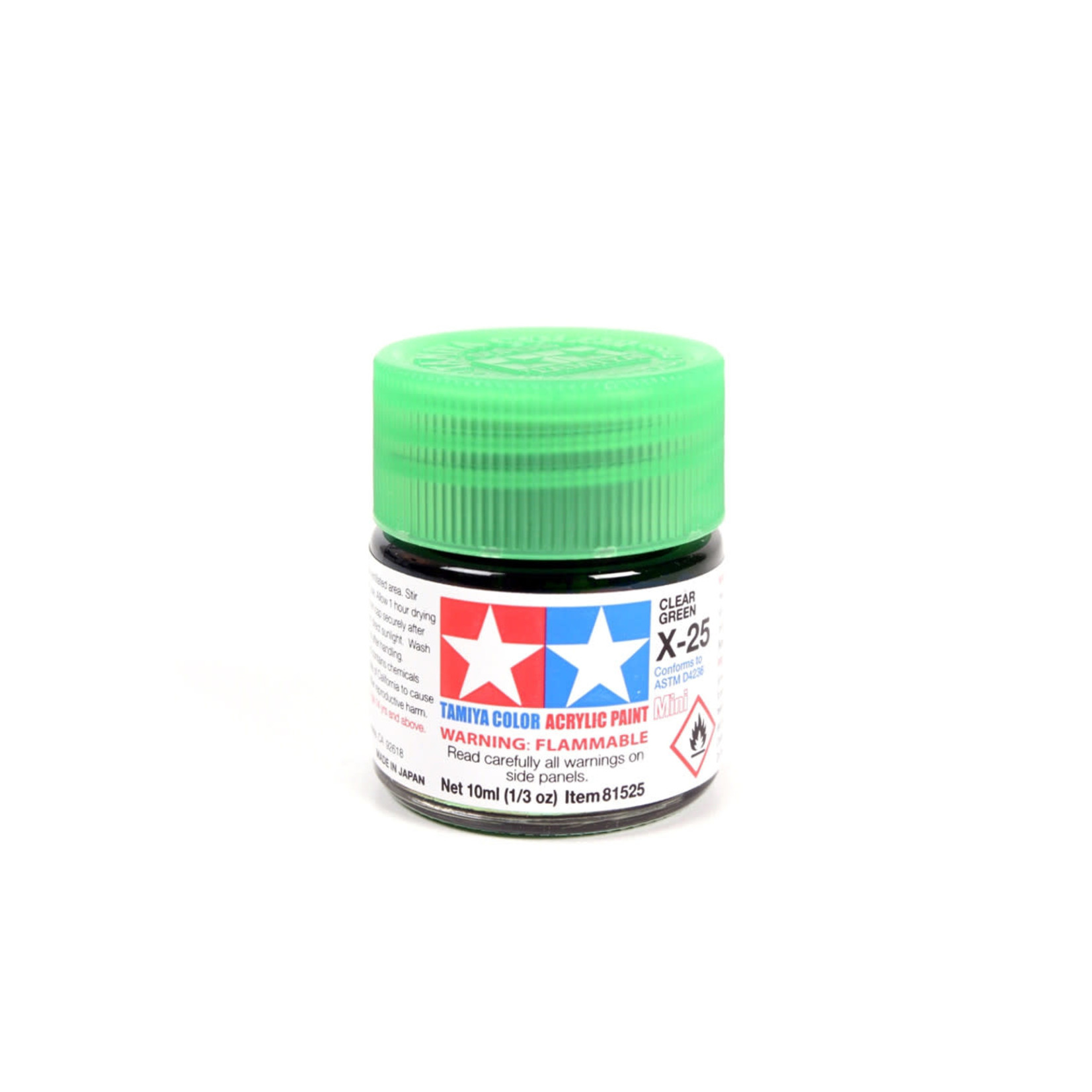 Tamiya TAM81525 Tamiya Acrylic Mini X-25 Clear Green 10ml (1/3oz)