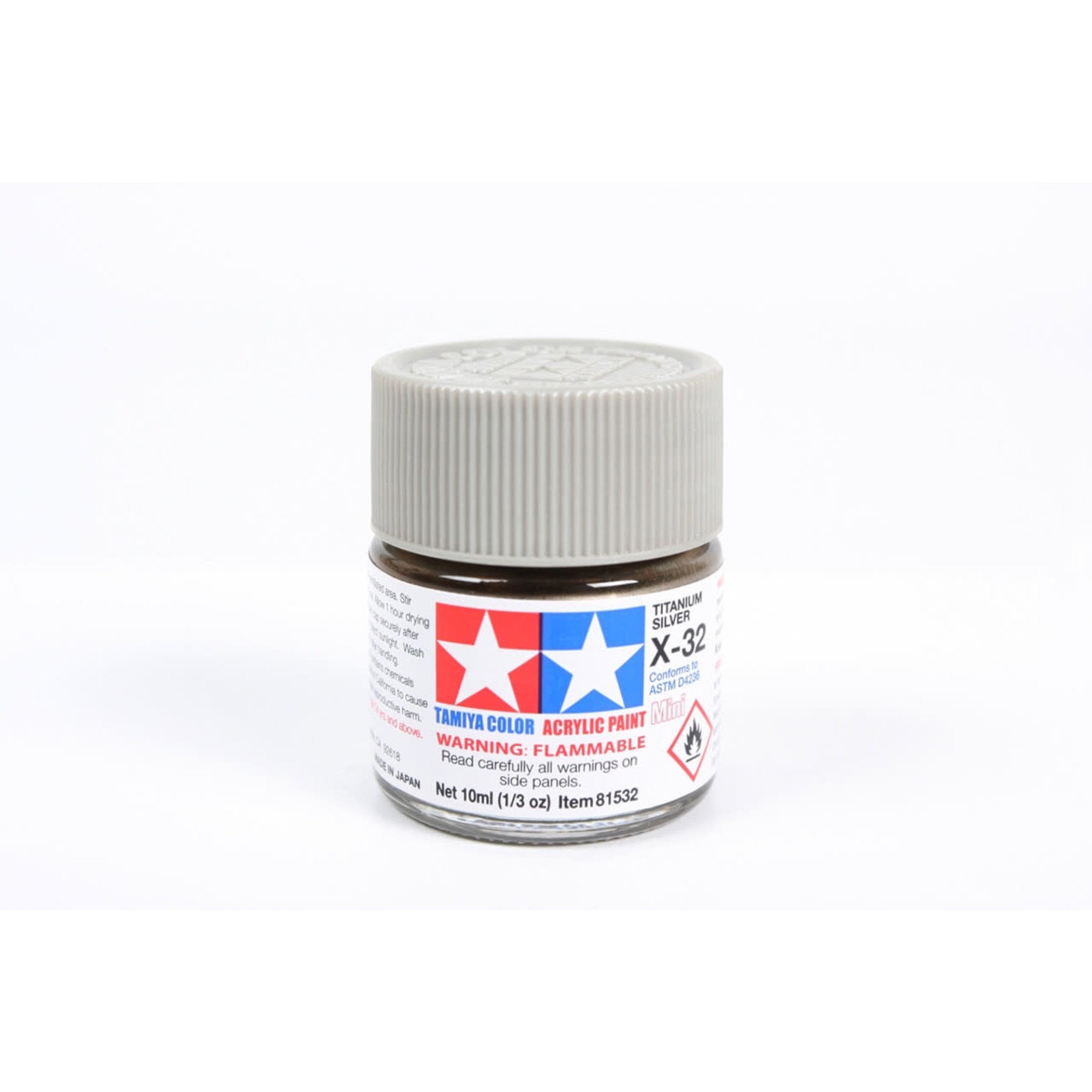 Tamiya TAM81532 Tamiya Acrylic Mini X-32 Metallic Titanium Silver 10ml (1/3oz)