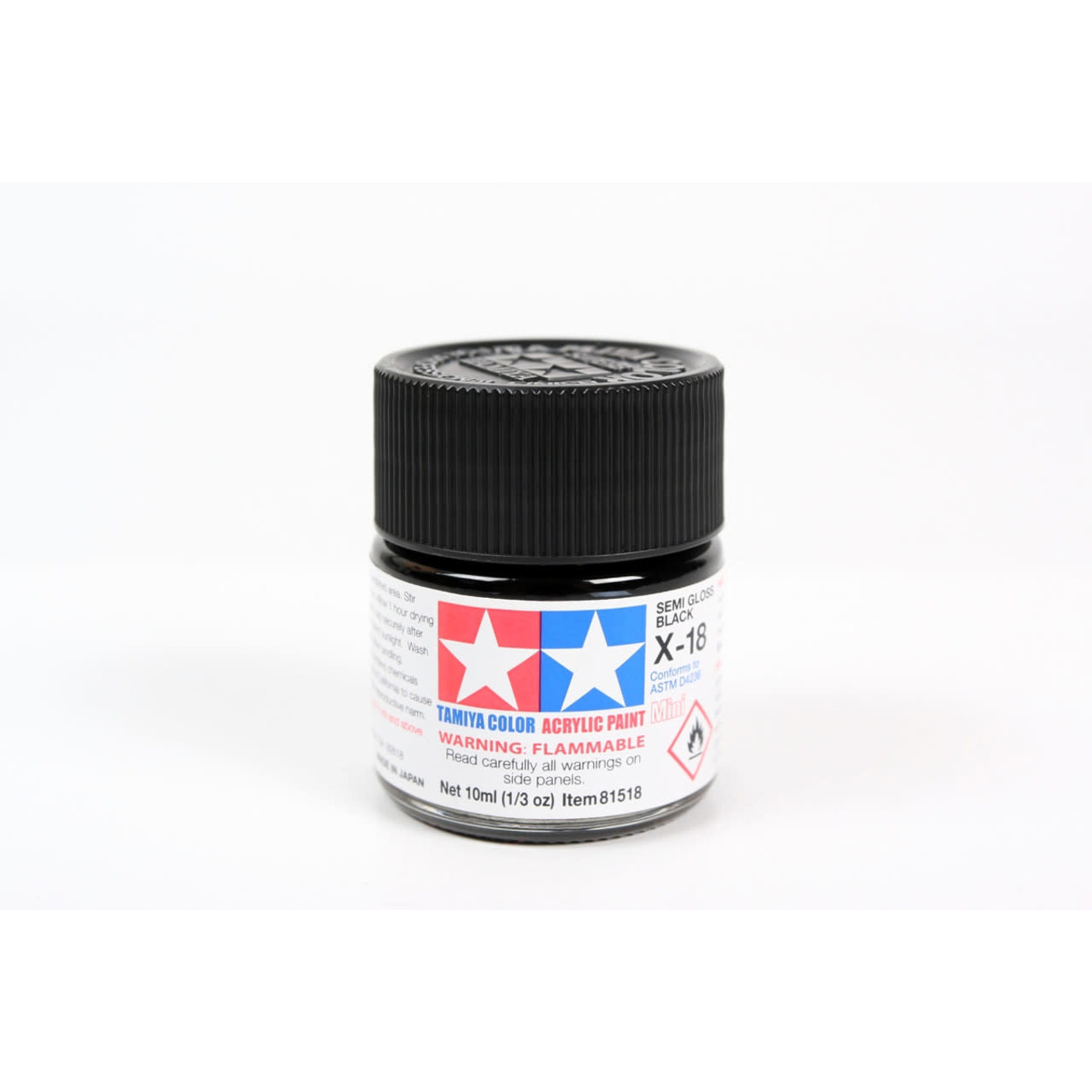 Tamiya TAM81518 Tamiya Acrylic Mini X-18 Semi Gloss Black 10ml (1/3oz)