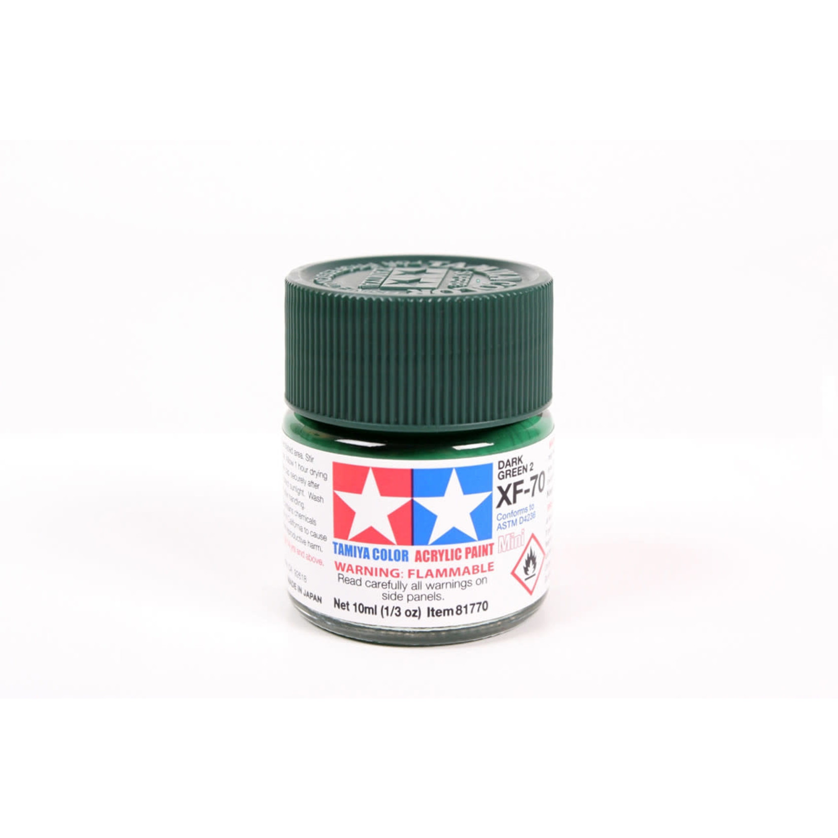 Tamiya TAM81770 Tamiya Acrylic Mini XF-70 Flat Dark Green 10ml (1/3oz)