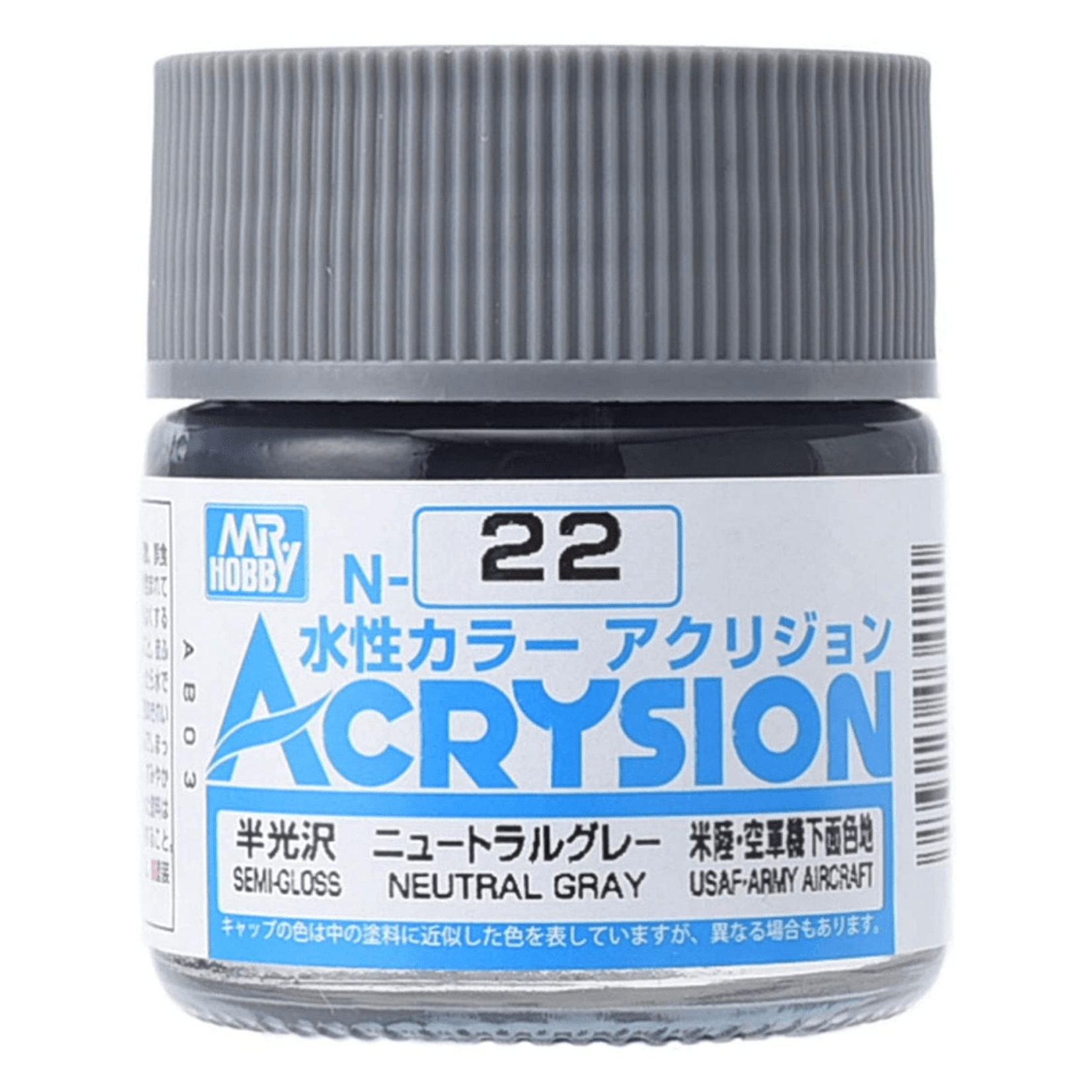 GSI Creos GNZ-N22 Mr Hobby N22 Acrysion Semi-Gloss Neutral Gray - Water-Based Acrylic - 10ml
