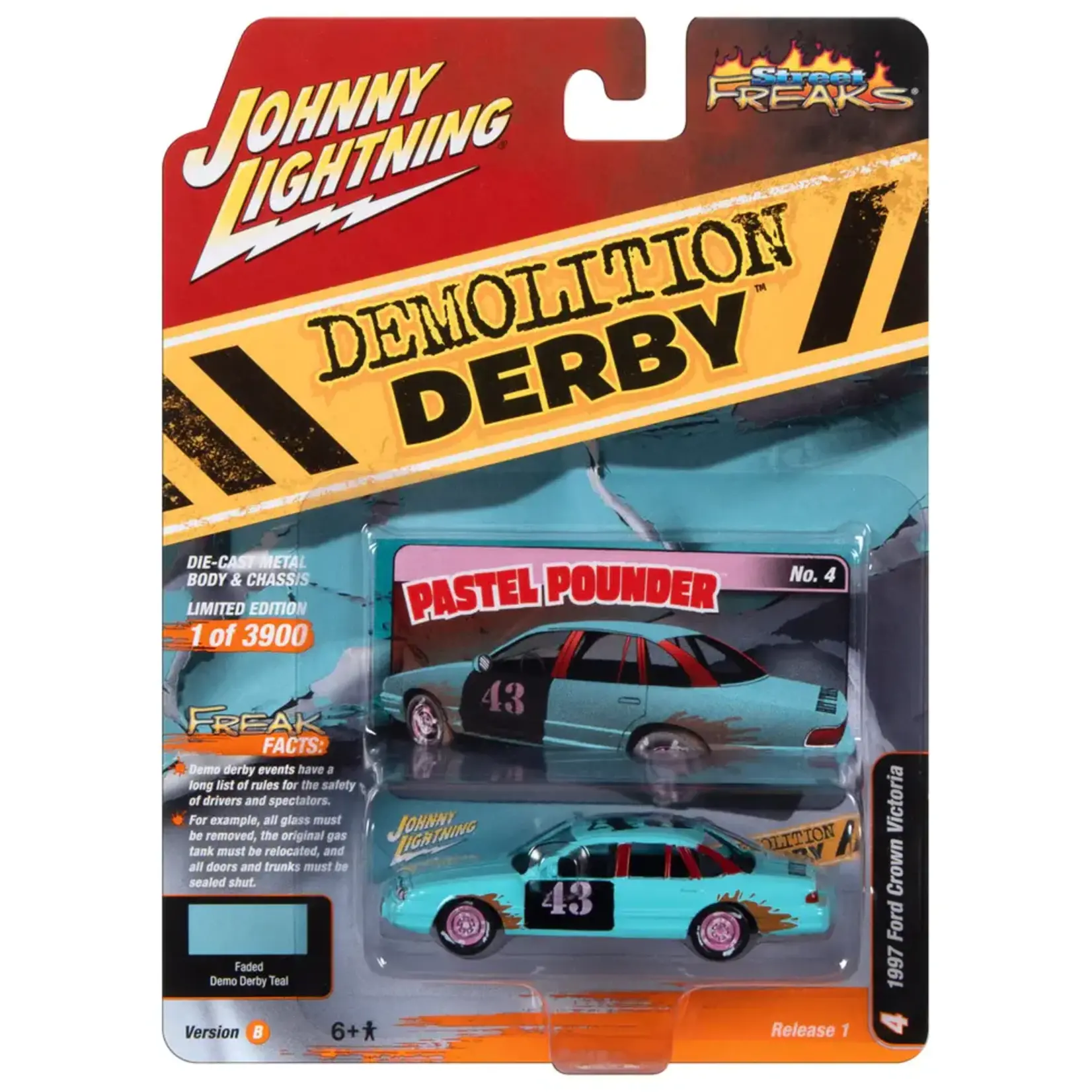 Johnny Lightning JLSP296B Johnny Lightning 1997 Ford Crown Victoria(Demolition Derby) Light Teal w/Derby Graphics