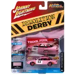 Johnny Lightning JLSP296A Johnny Lightning 1997 Ford Crown Victoria (Demolition Derby) Cotton Candy Pink w/Derby Graphics