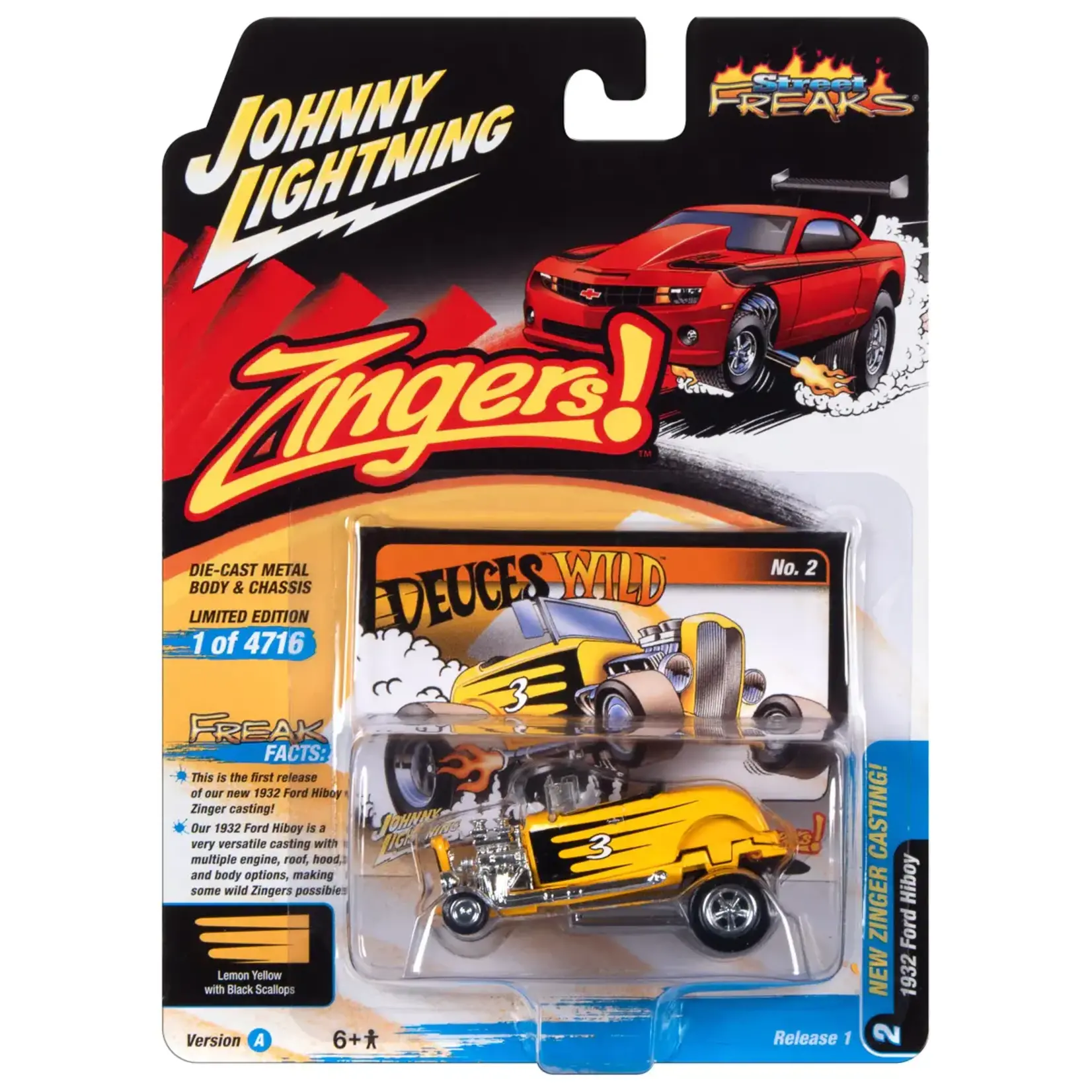 Johnny Lightning JLSP294A Johnny Lightning 1932 Frd Hi Boy(Zingers) Yellow w/Black Scallops