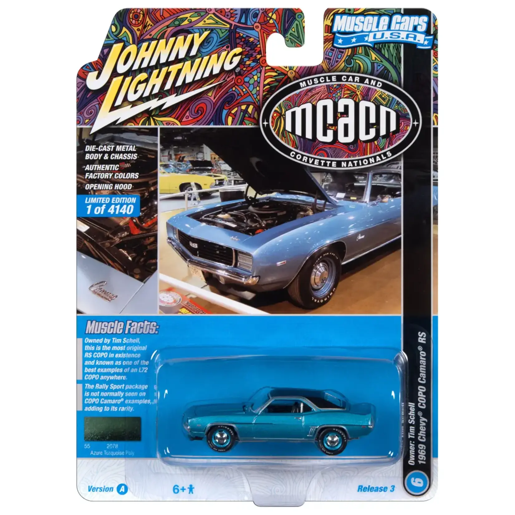 Johnny Lightning JLSP292A Johnny Lightning 1969 Chevrolet COPO RS Camaro (MCACN) Azure Turquoise w/Flat Black Roof