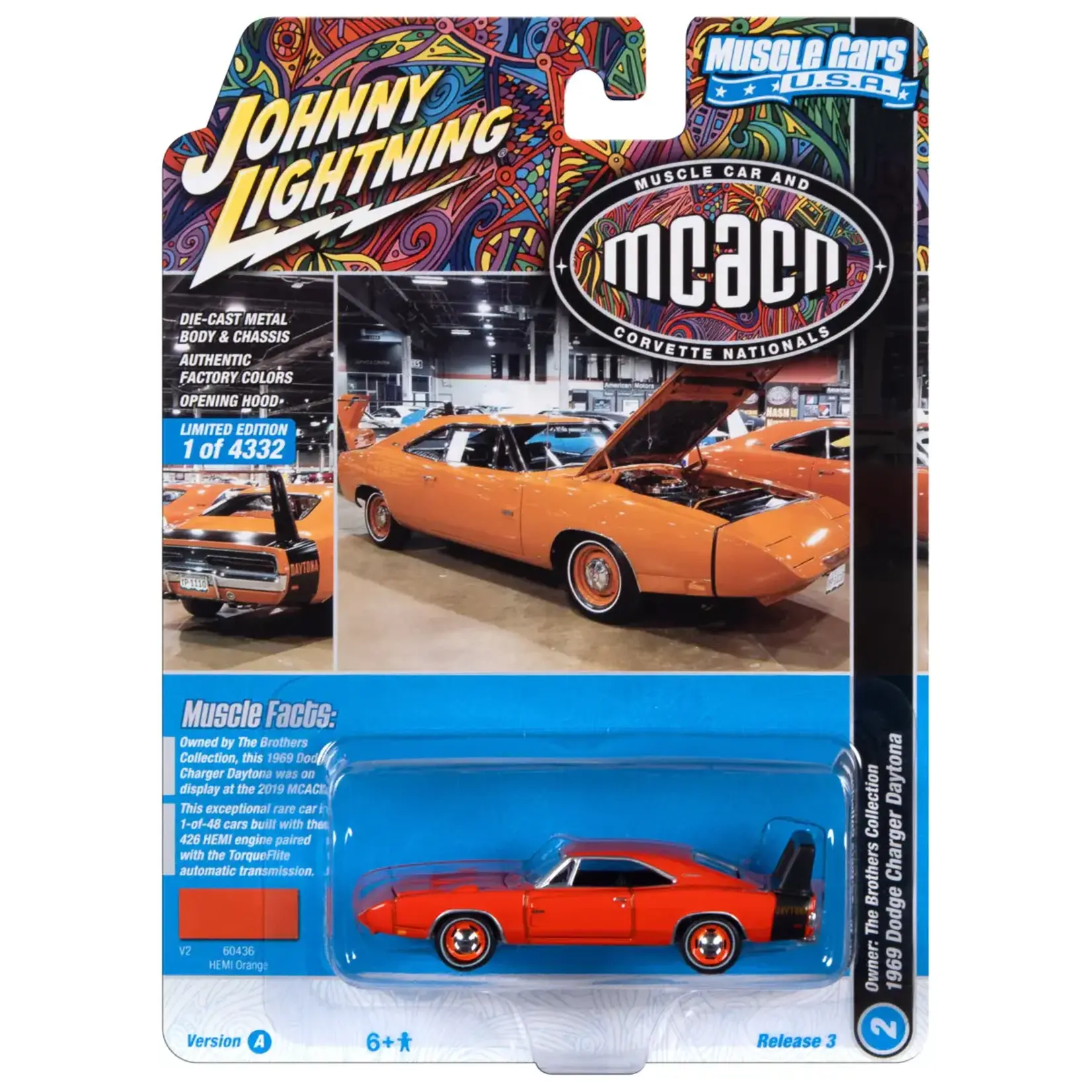Johnny Lightning JLSP288A Johnny Lightning 1969 Dodge Charger Daytona (MCACN) Hemi Orange w/Black Rear Stripe