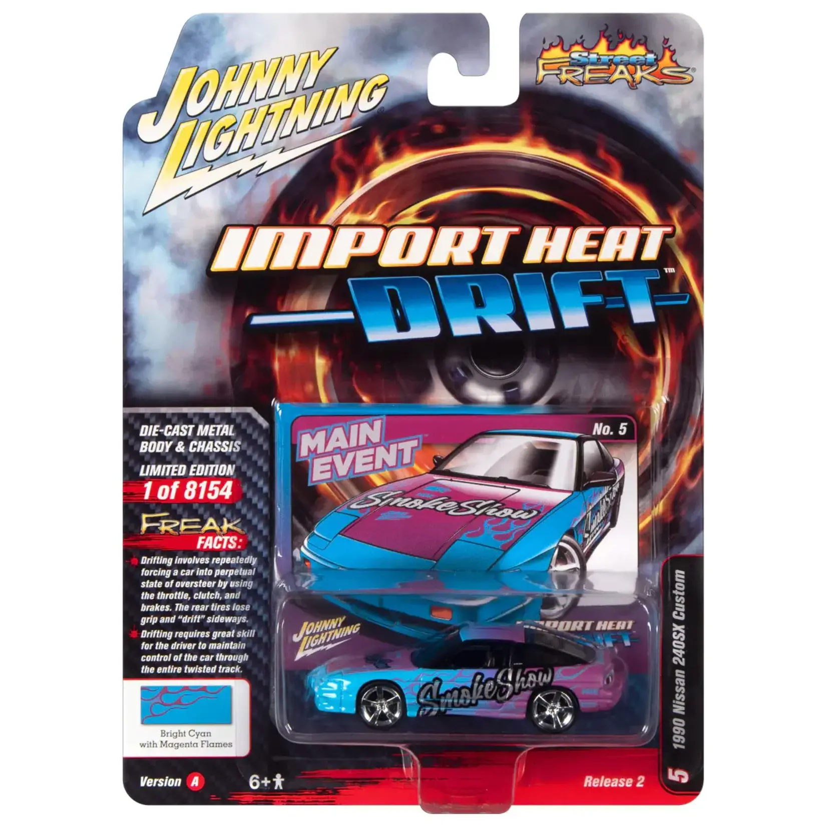 Johnny Lightning JLSP254A Johnny Lightning 1990 Nissan 240SX(Import Heat/Drift) Cyan & Purple Smoke Show Graphics