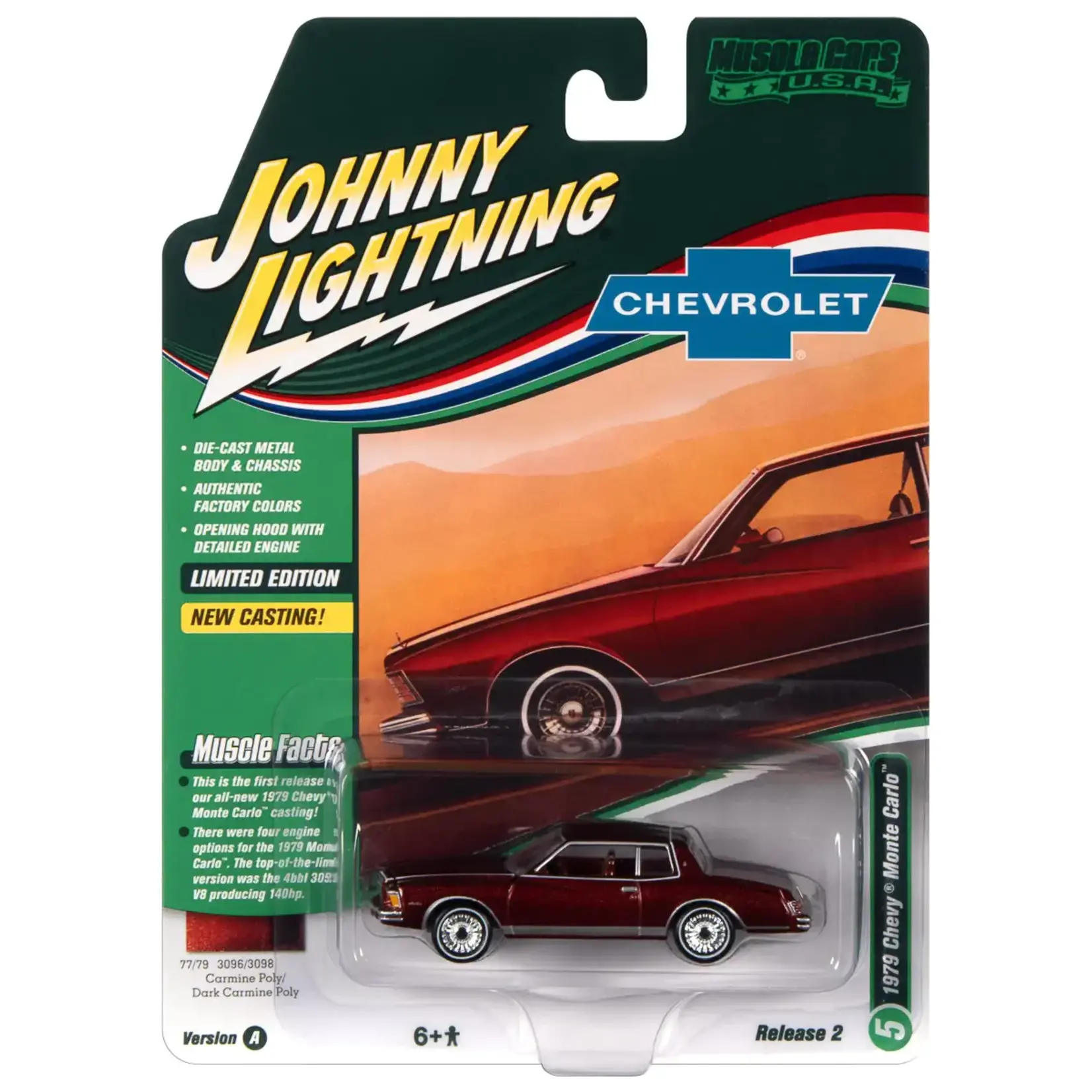 Johnny Lightning JLSP249A Johnny Lightning 1979 Chevrolet Monte Carlo Carmine Poly Body  w/Dark Carmine Poly UpperColor (2-Tone)