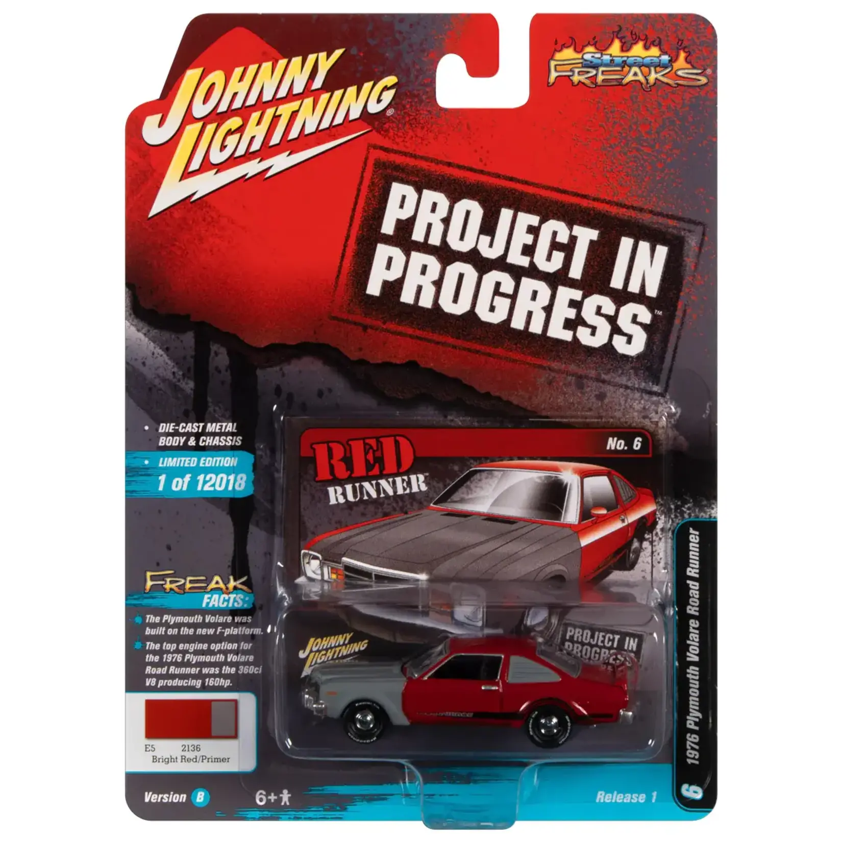 Johnny Lightning JLSP233B Johnny Lightning 1976 Plymouth Road Runner (Project in Progress) Bright Red & Primer Gray