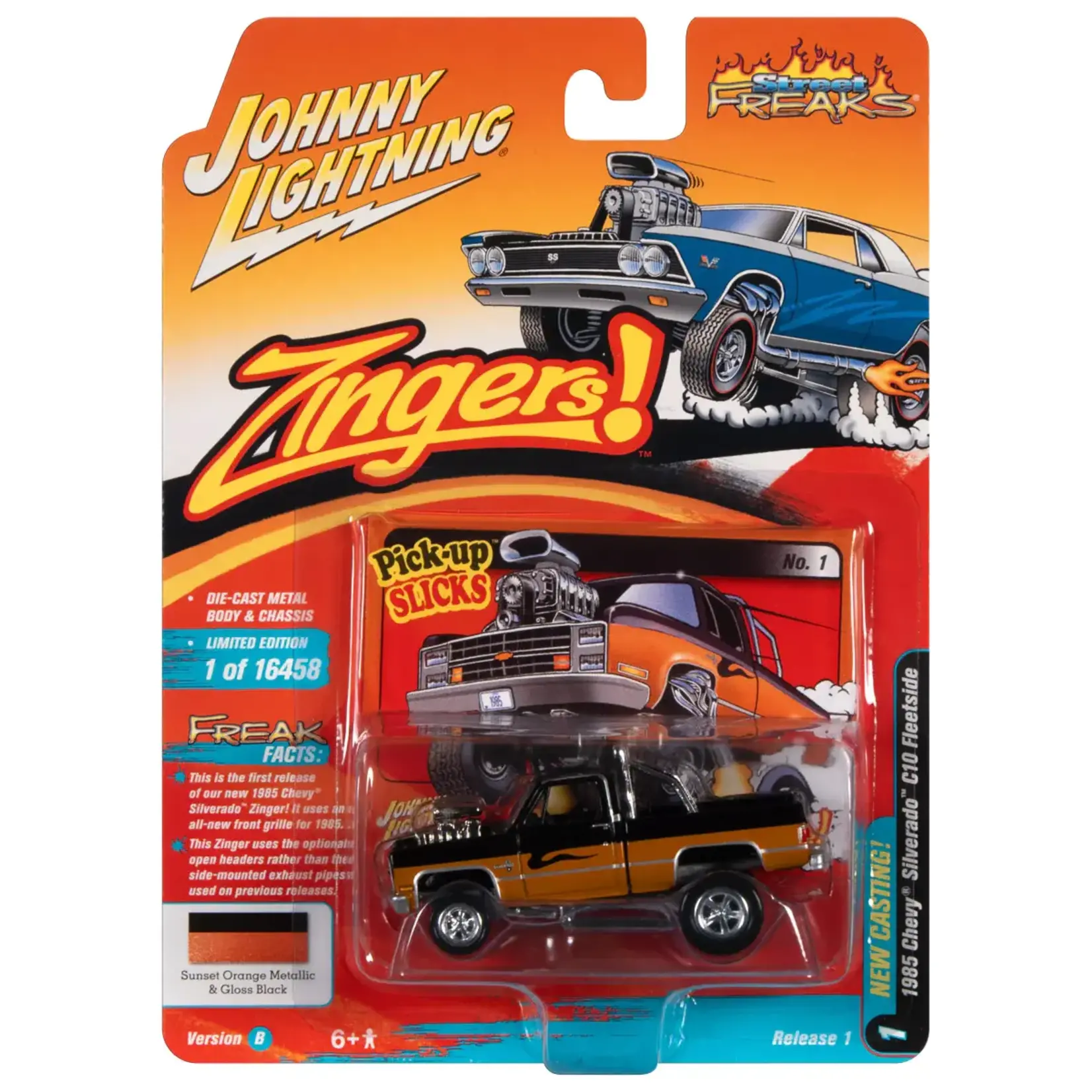 Johnny Lightning JLSP228B Johnny Lightning 1985 Chevrolet Silverado (Zinger) Gloss Black & Sunset Orange Metallic