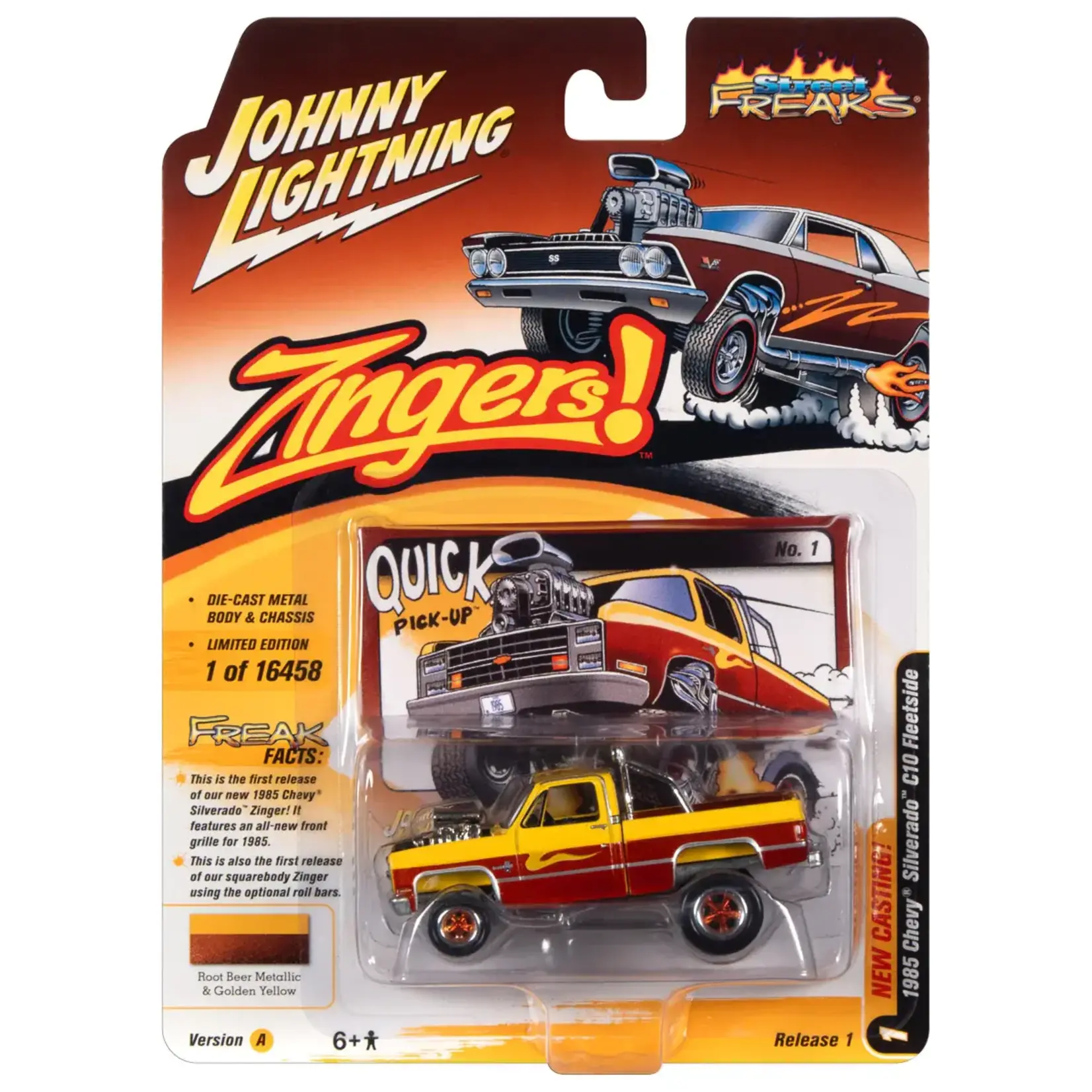 Johnny Lightning JLSP228A Johnny Lightning 1985 Chevrolet Silverado (Zinger) Sunflower Yellow & Root Beer Metallic