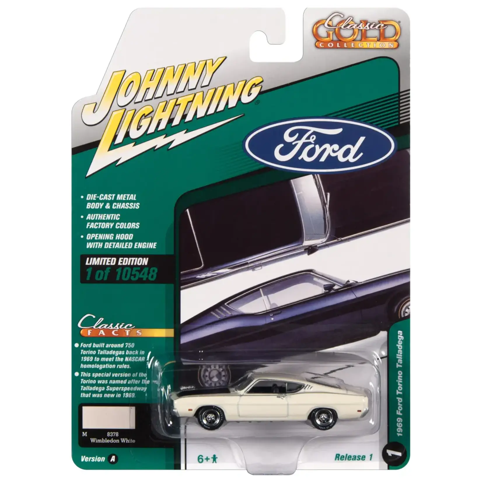 Johnny Lightning JLSP222A Johnny Lightning 1969 Ford Torino Talledega Wimbledon White
