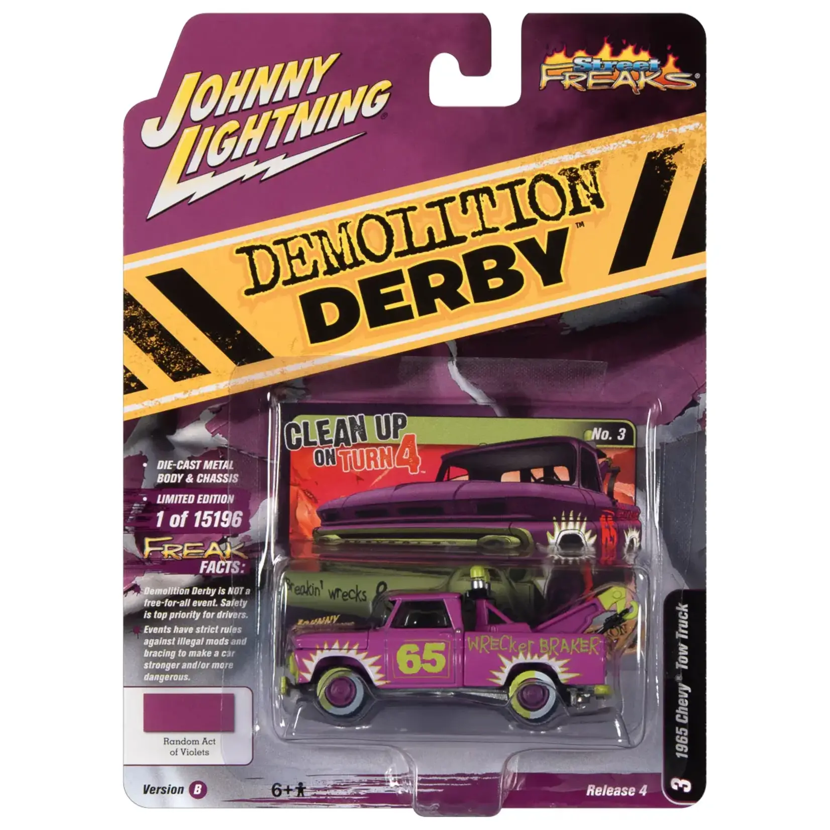 Johnny Lightning JLSP209B Johnny Lightning 1965 Chevy Truck Tow Truck (Demolition Derby) Flat Bright Purple