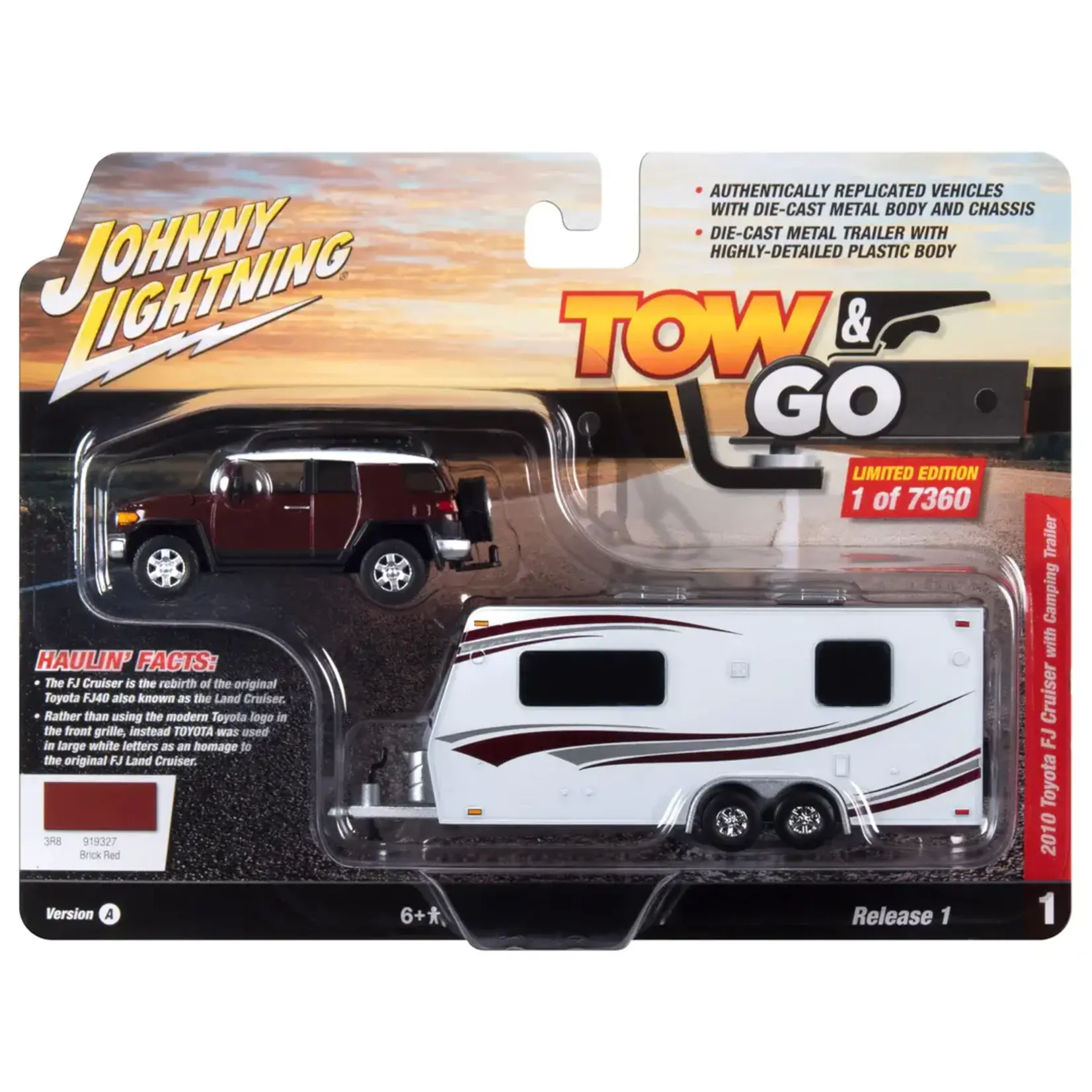 Johnny Lightning JLSP315A Johnny Lightning 2010 Toyota FJ Cruiser w/Camping Trailer Brick Red