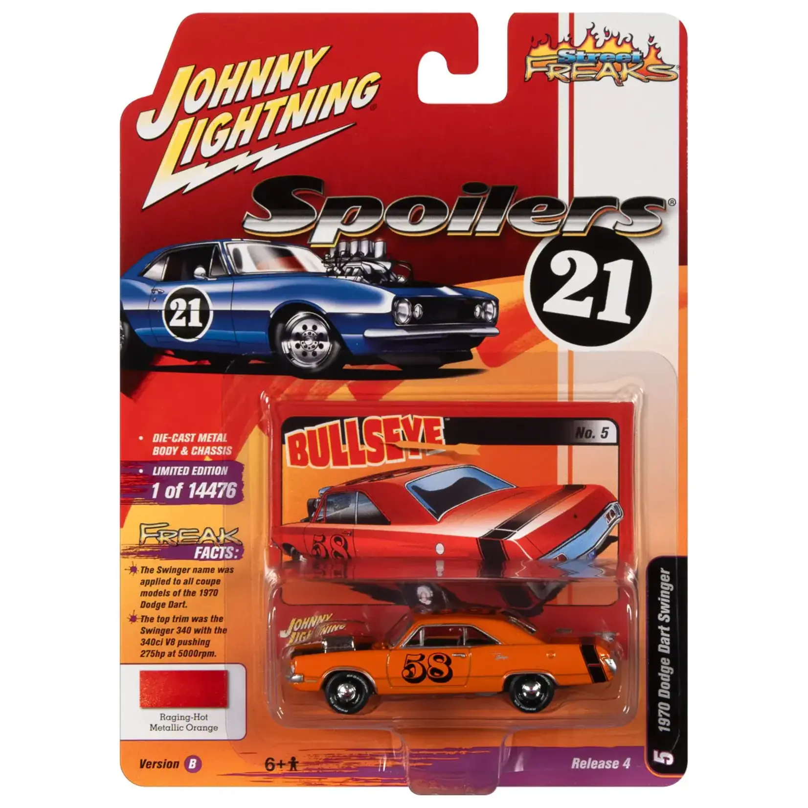 Johnny Lightning JLSP211B Johnny Lightning 1970 Dodge Dart (Spoilers) Metallic Red-Orange w/Black Stripe
