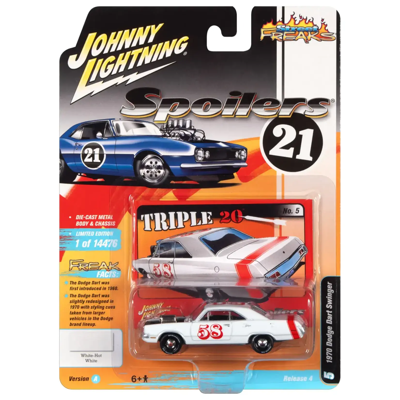 Johnny Lightning JLSP211A Johnny Lightning 1970 Dodge Dart (Spoilers) Gloss White w/Red Stripe