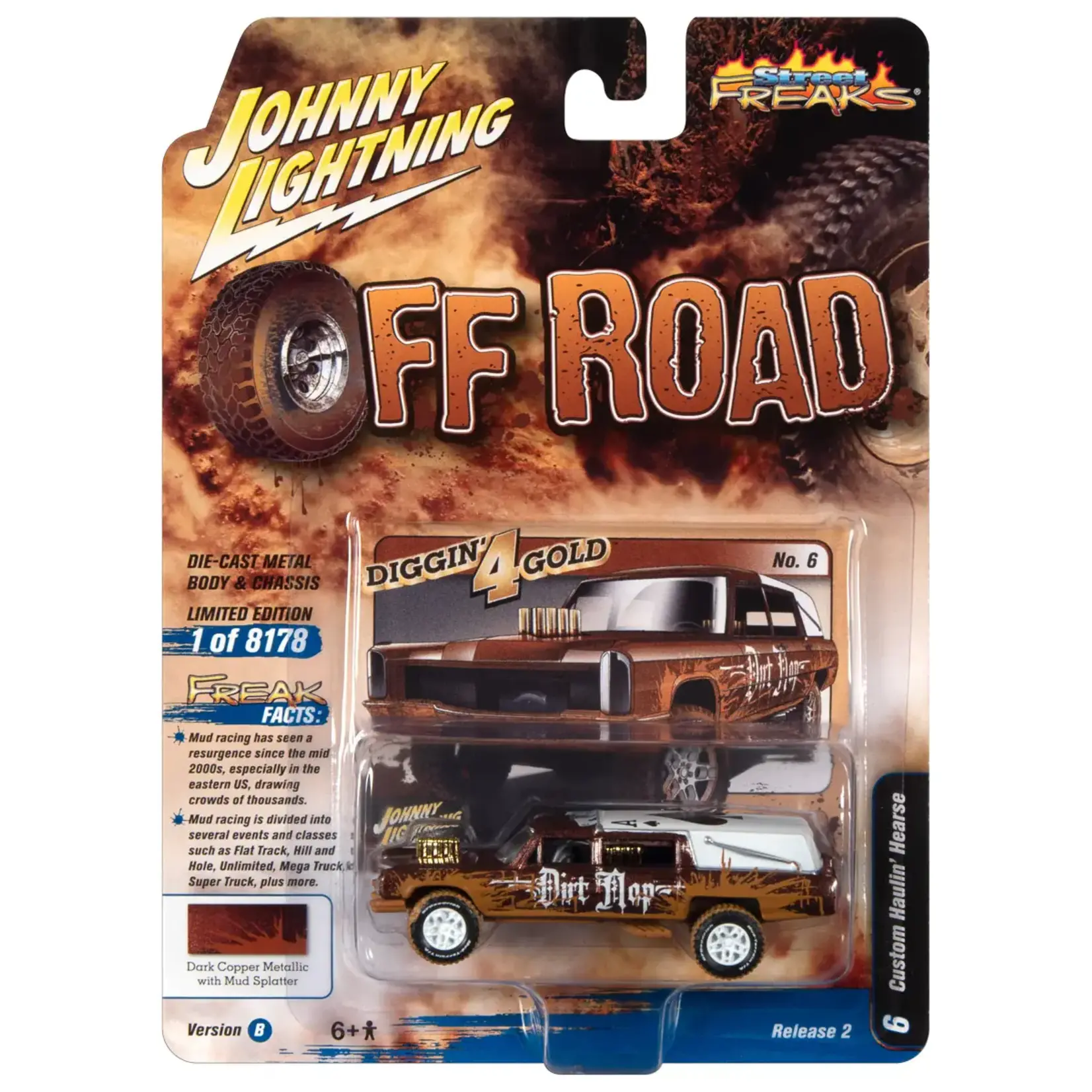 Johnny Lightning JLSP255B Johnny Lightning Haulin' Hearse (Off Road) Copper Metallic, White Roof w/Mud