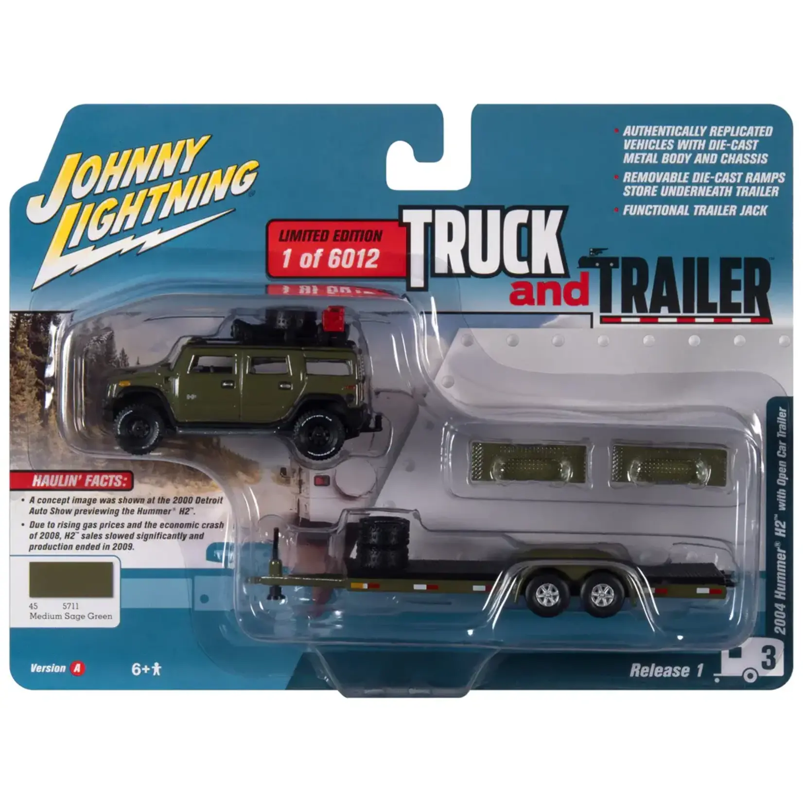Johnny Lightning JLSP202A Johnny Lightning 2004 Hummer H2 w/Open Trailer Moss Green