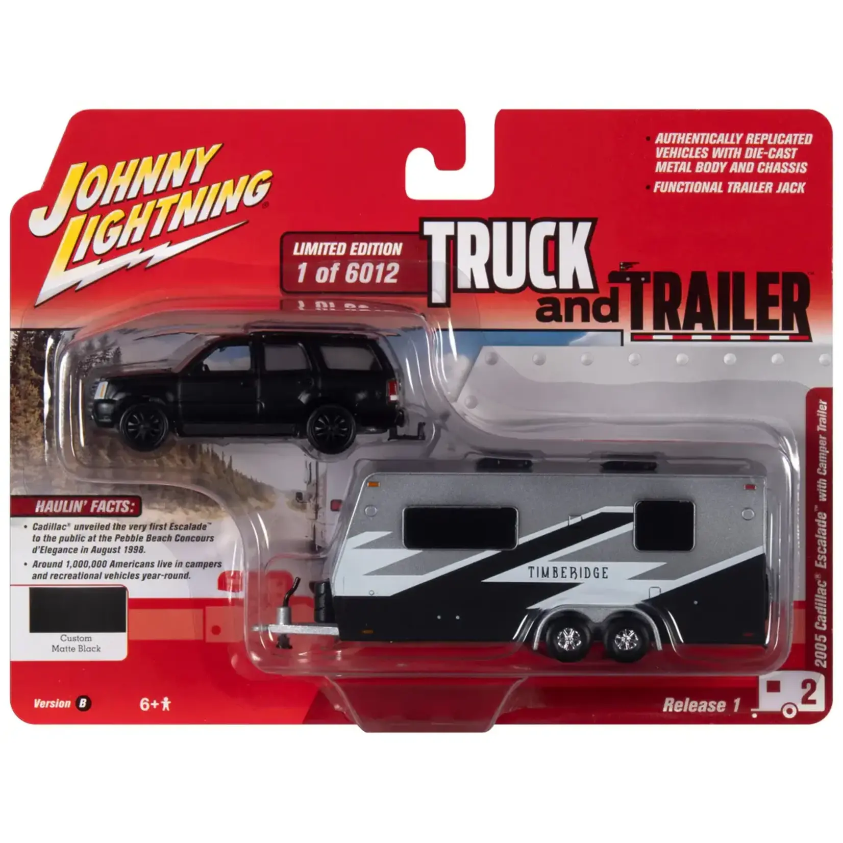 Johnny Lightning JLSP201B Johnny Lightning 2005 Cadillac Escalade w/Camper Trailer Matte Black