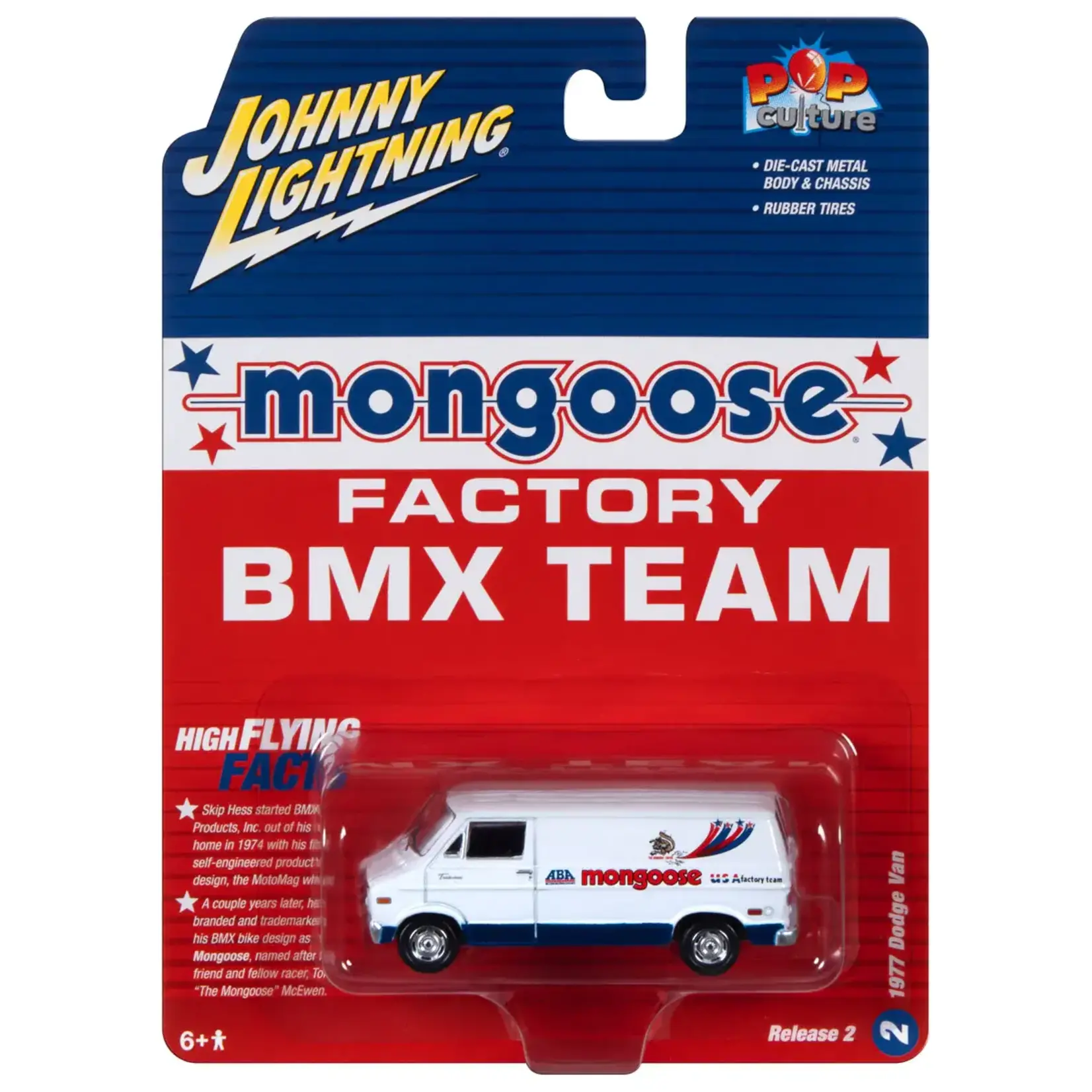 Johnny Lightning JLSP328 Johnny Lightning Mongoose 1977 Dodge Van BMX/Freestyle Bike White/ Dk Blue Side Stripe