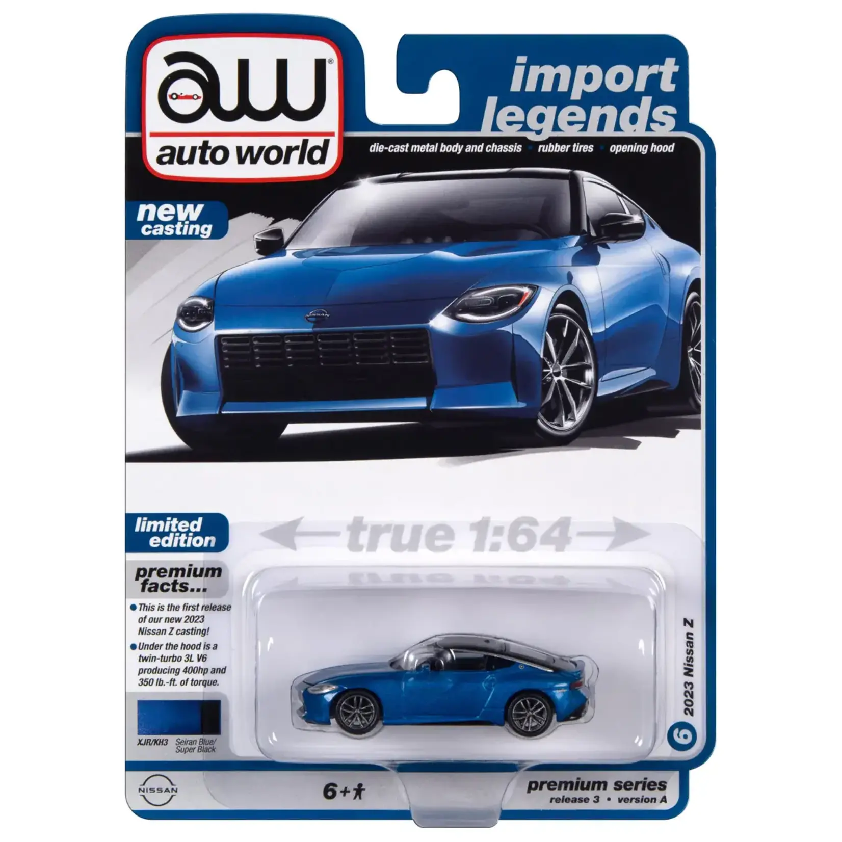 Auto World AWSP134A Auto World 2023 Nissan Z NEW TOOLING Seiran Blue w/Gloss Black Roof