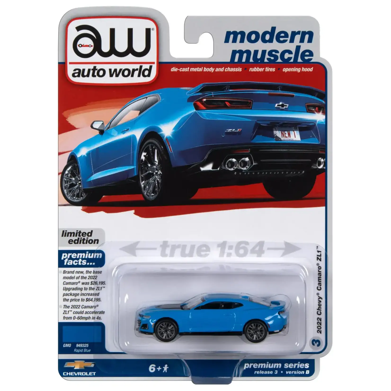 Auto World AWSP138B Auto World 2022 Chevrolet Camaro ZL1 Rapid Blue