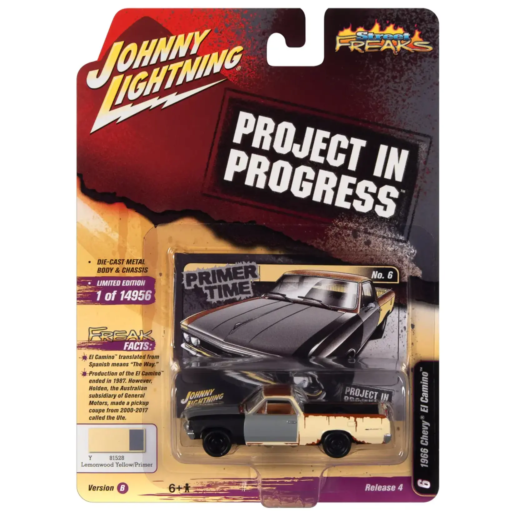 Johnny Lightning JLSP212B Johnny Lightning 1966 Chevrolet El Camino (Project in Progress) Lemonwood Yellow Gloss w/Primer & Rust