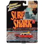Johnny Lightning JLSP256 Johnny Lightning 1959 Cadillac Eldorado Ambulance Surf Shark Faded Rusty Red & White Shark Graphics & Surf Boards