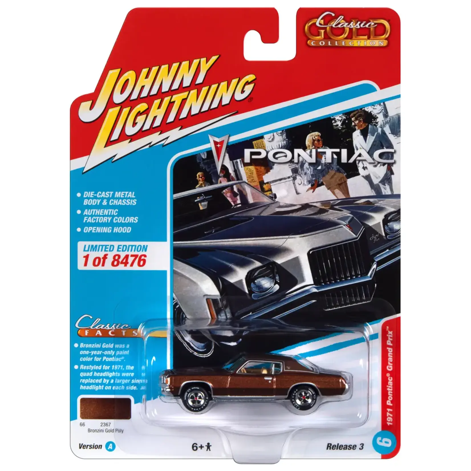 Johnny Lightning JLSP283A Johnny Lightning 1971 Pontiac Grand Prix Bronzini Gold Metallic