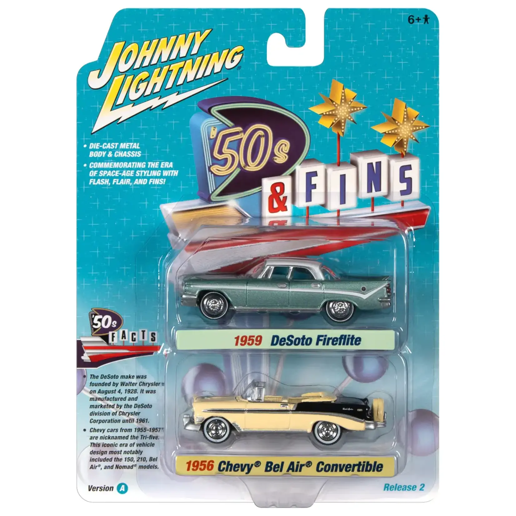 Johnny Lightning JLSP285A Johnny Lightning 50's & Fins 1959 Desoto Fireflite 1956 Chevrolet Bel Air Convertible