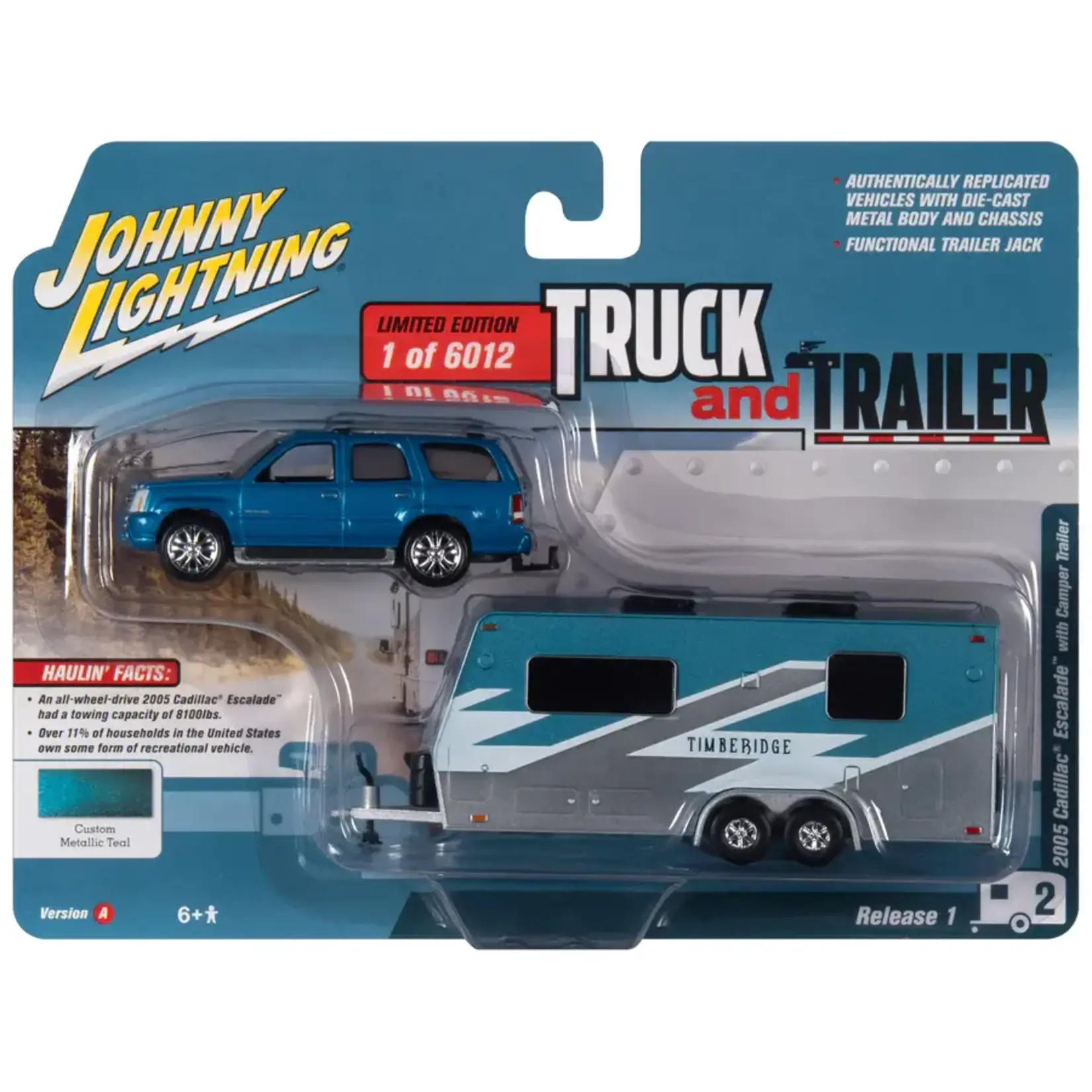 Johnny Lightning JLSP201A Johnny Lightning 2005 Cadillac Escalade w/Camper Trailer Teal