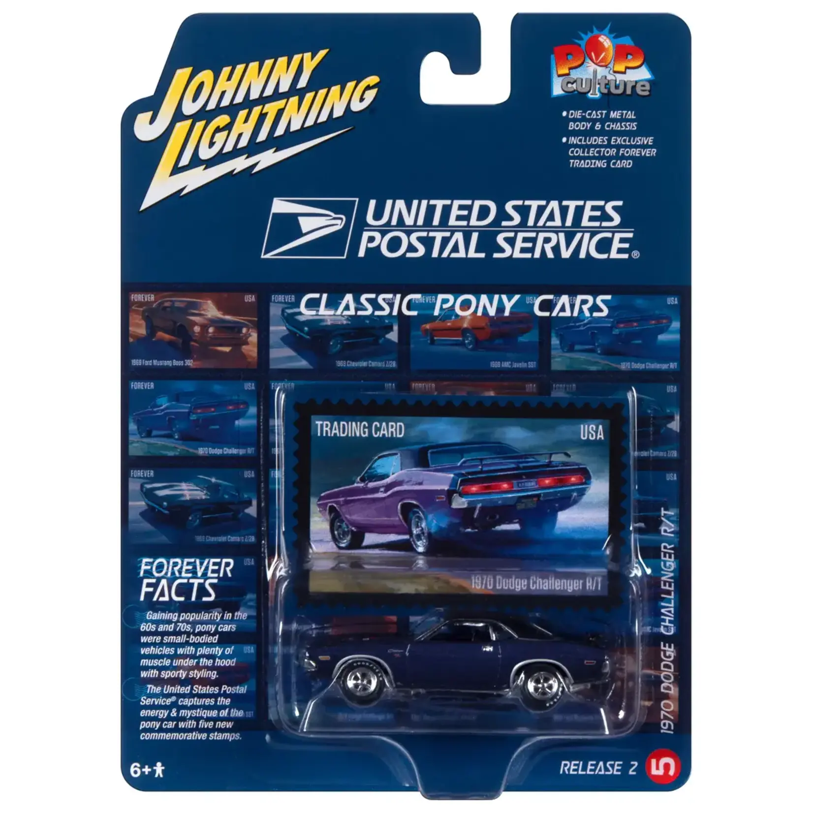 Johnny Lightning JLSP331 Johnny Lightning USPS 1970 Dodge Challenger R/T Purple with Black Roof