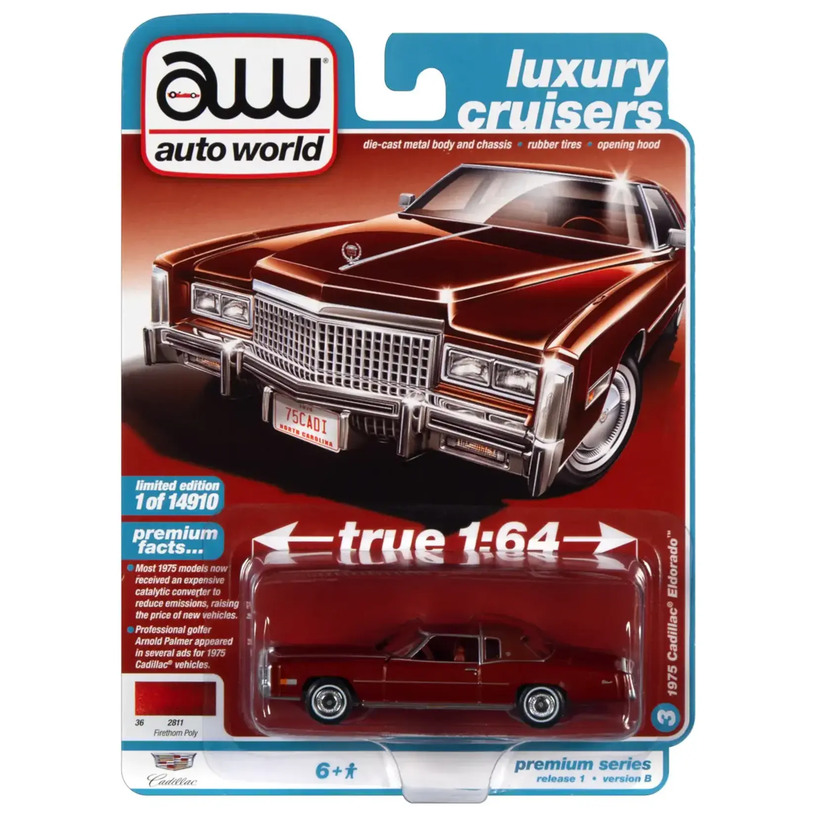 Auto World AW64352B-5 Auto World 1975 Cadillac Eldorado Firethorn Poly w/Rear Section of Flat Dark Red