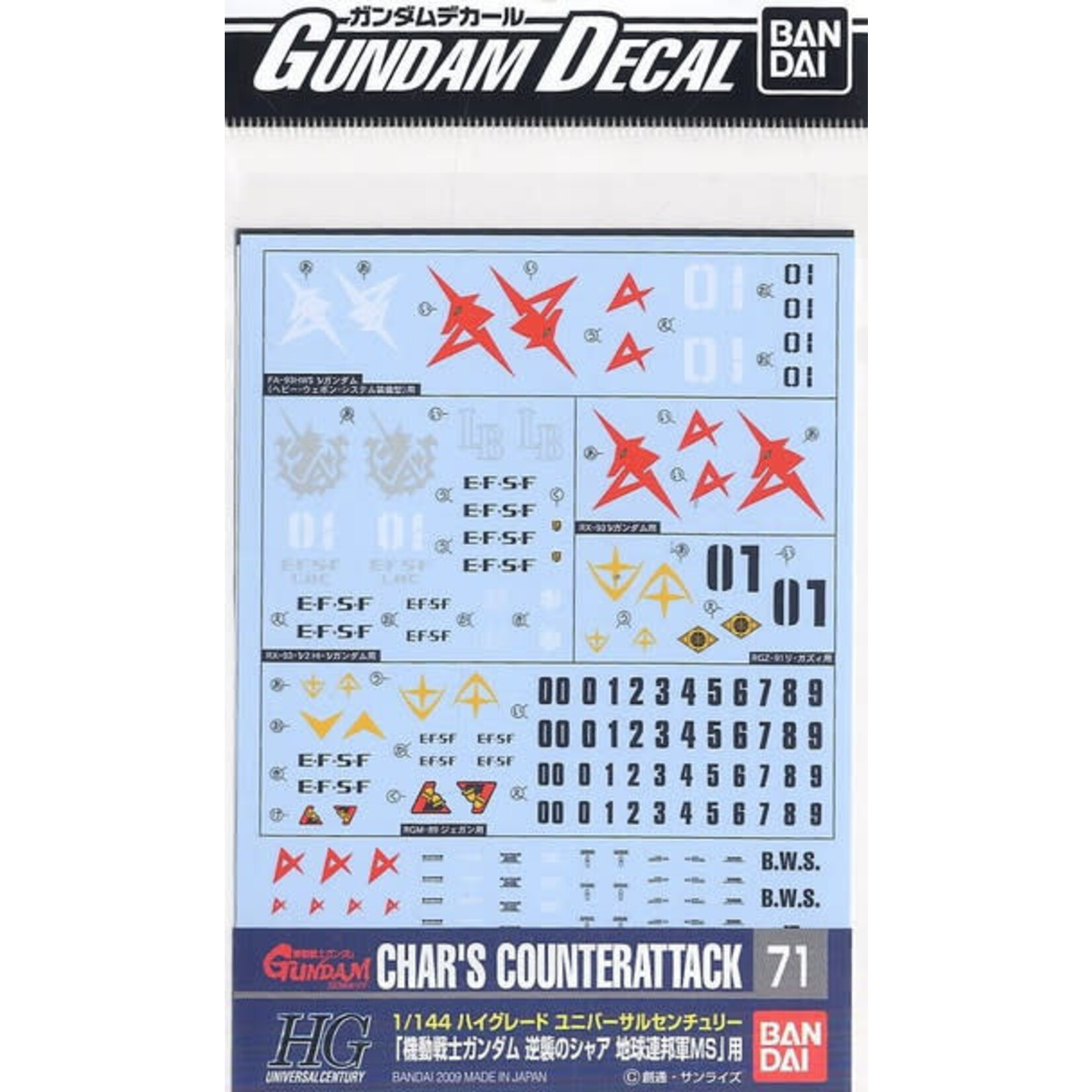 Bandai BAN2076869 Bandai GD-71 1/144 Char's Counterattack EARTH FEDERATION VER. "Char's Counterattack" Decal
