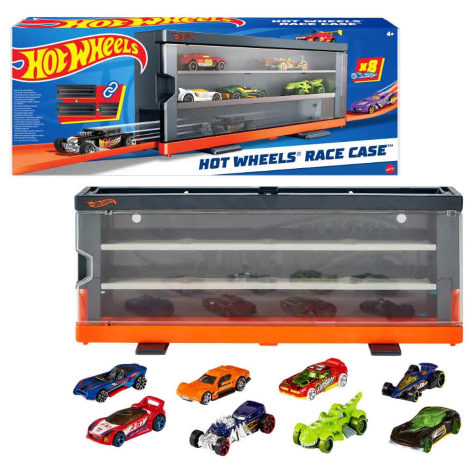 Mattel MAT-HFC89 Hot Wheels Interactive Track Display Case With 8 Cars 1:64 Scale Storage