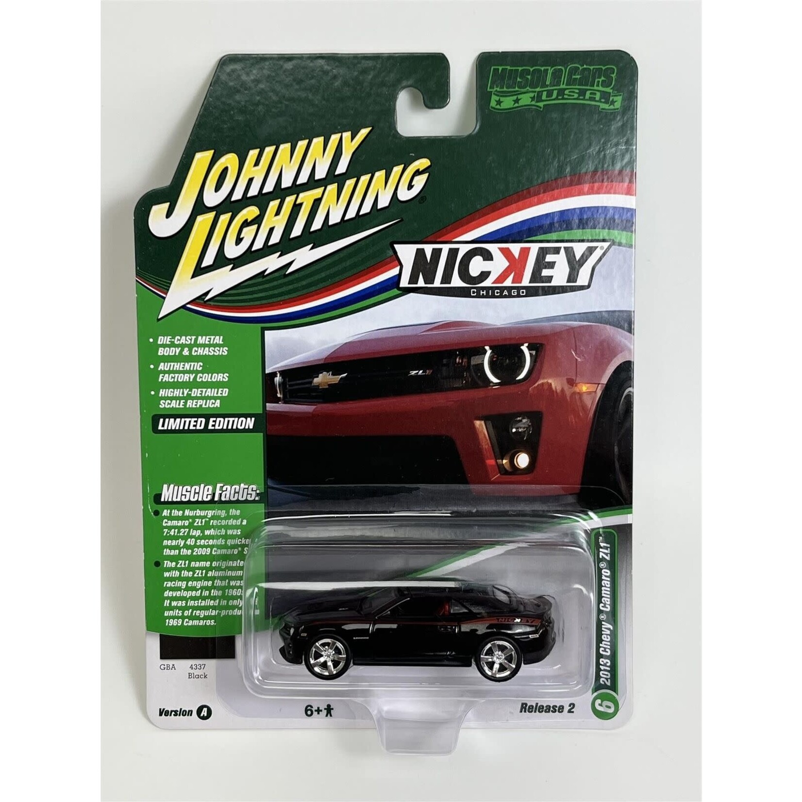 Johnny Lightning JLMC030A-6 Johnny Lightning 2013 NICKEY Chevrolet Camaro ZL1 Convertible Gloss Black w/Red Nickey Side Stripes