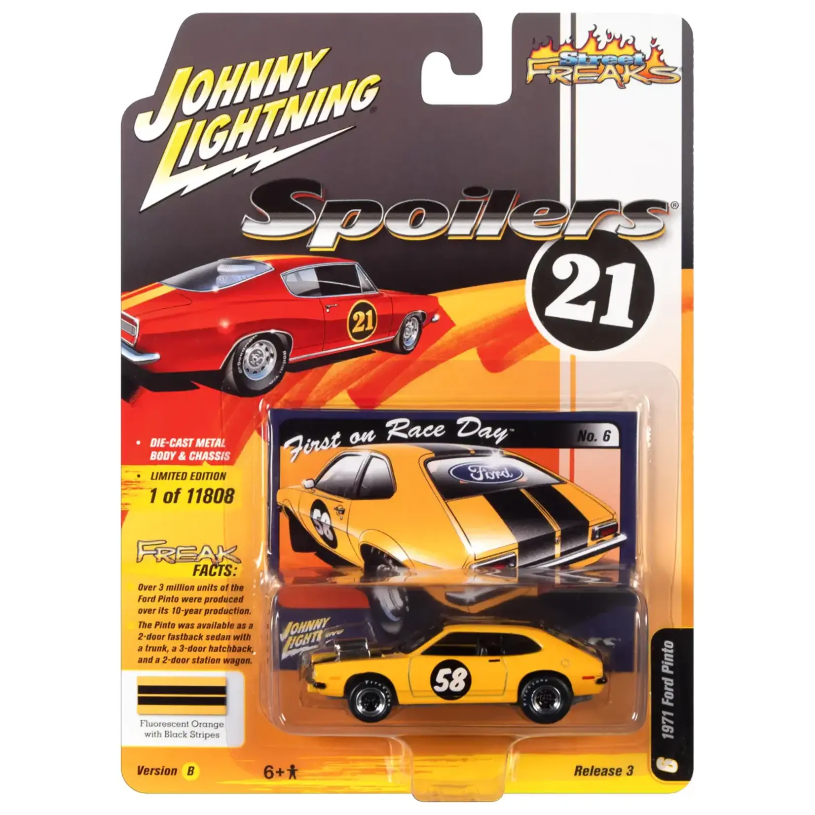 Johnny Lightning JLSF021B-6 Johnny Lightning Ford Pinto (Spoilers) Fluorescent Orange with Black Accents