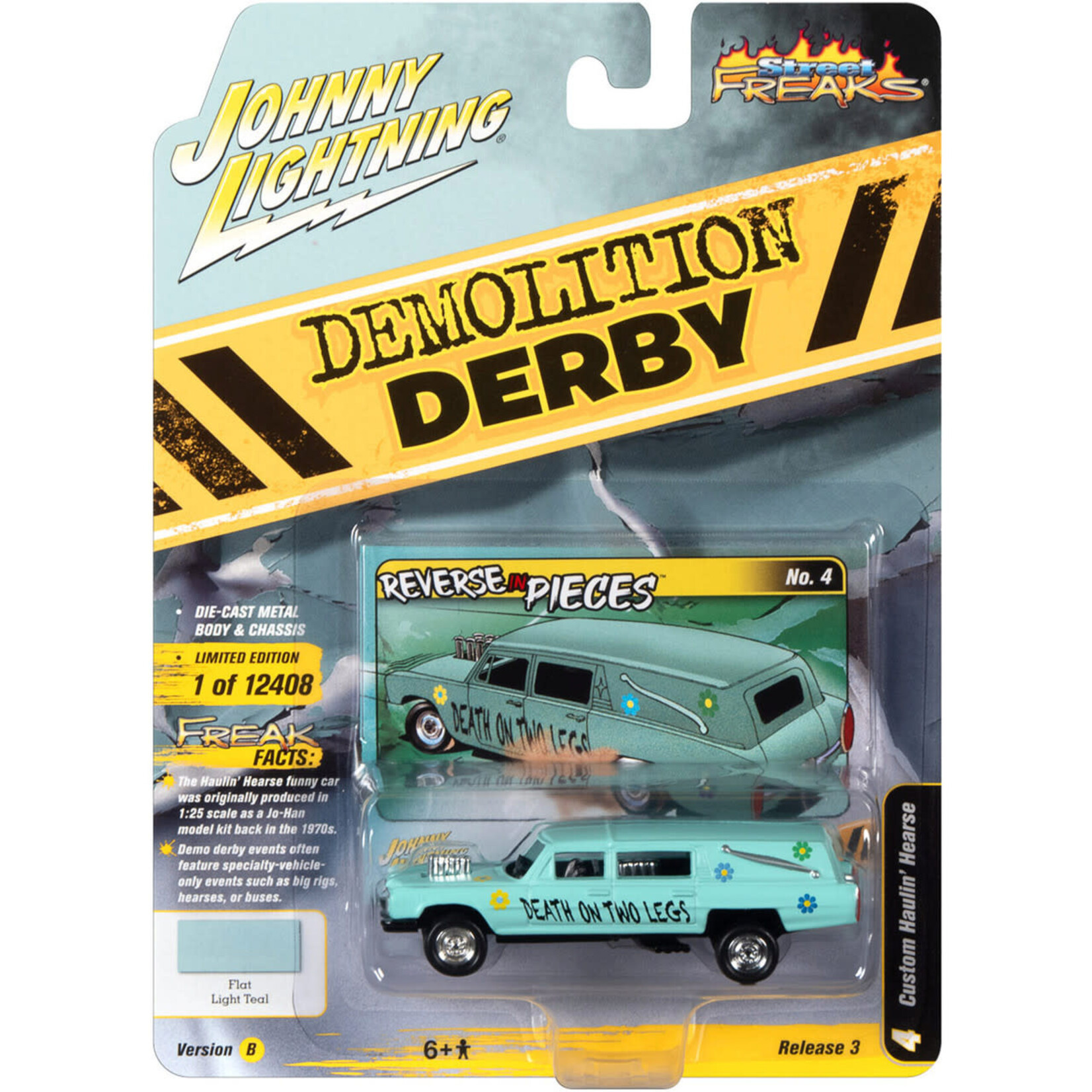 Johnny Lightning JLSP180B Johnny Lightning Haulin Hearse (Demolition Derby) Flat Light Teal