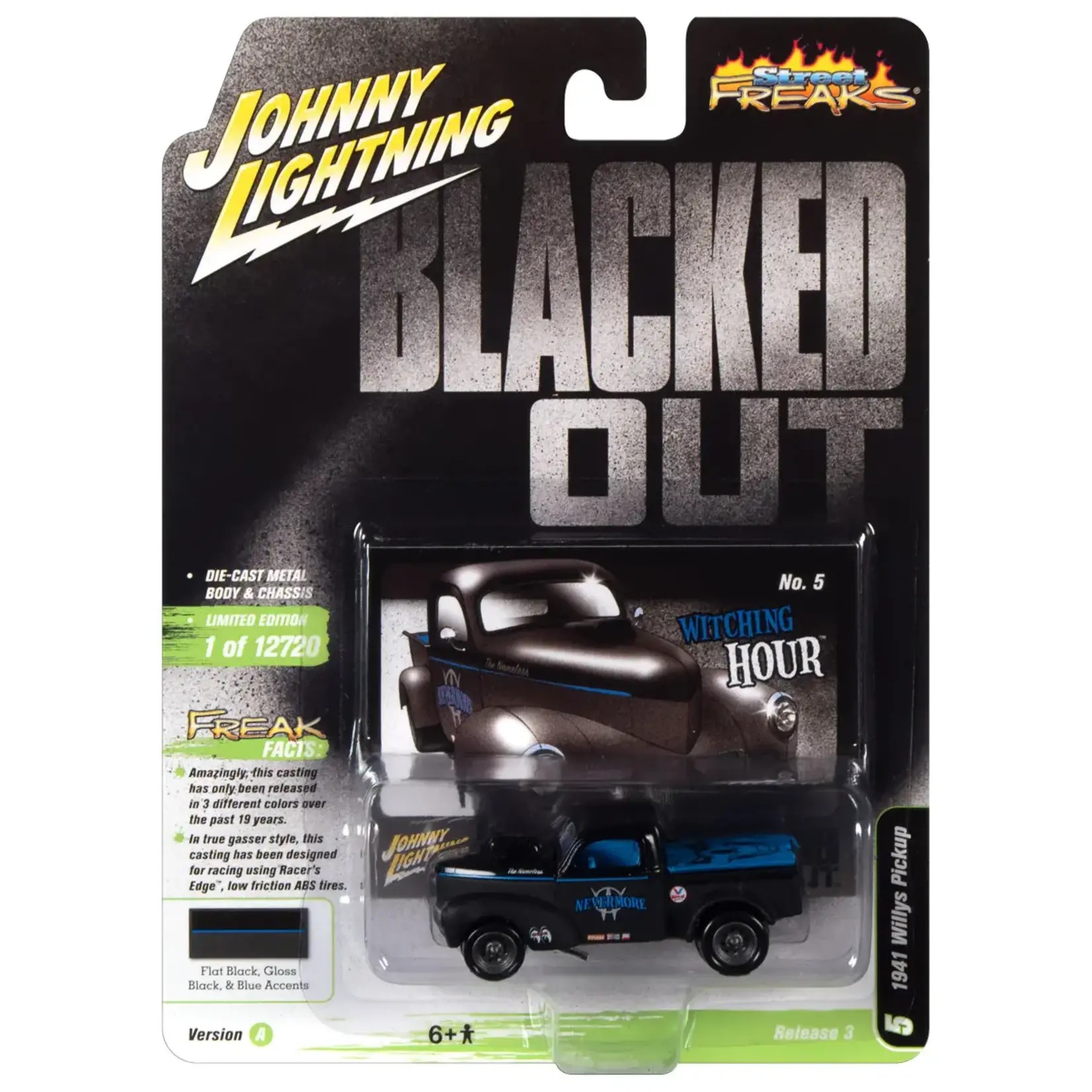 Johnny Lightning JLSF021A-5 Johnny Lightning 1941 Willys Gasser Pickup (Blacked Out) Flat/Gloss Black with Dark Blue
