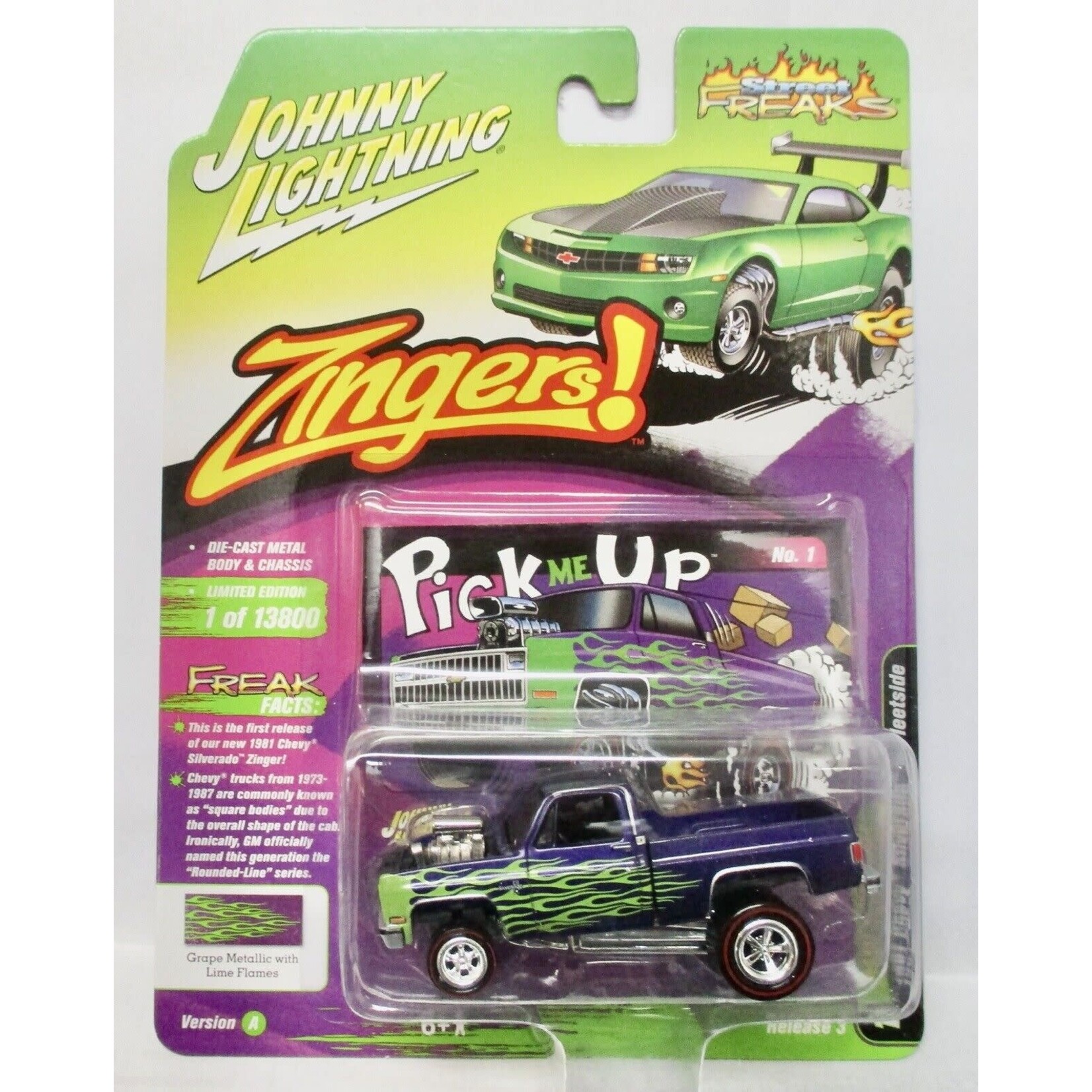 Johnny Lightning JLSP178A Johnny Lightning 1981 Chevrolet Silverado 10 Fleet Side (Zinger) Metallic Purple with Green Flames