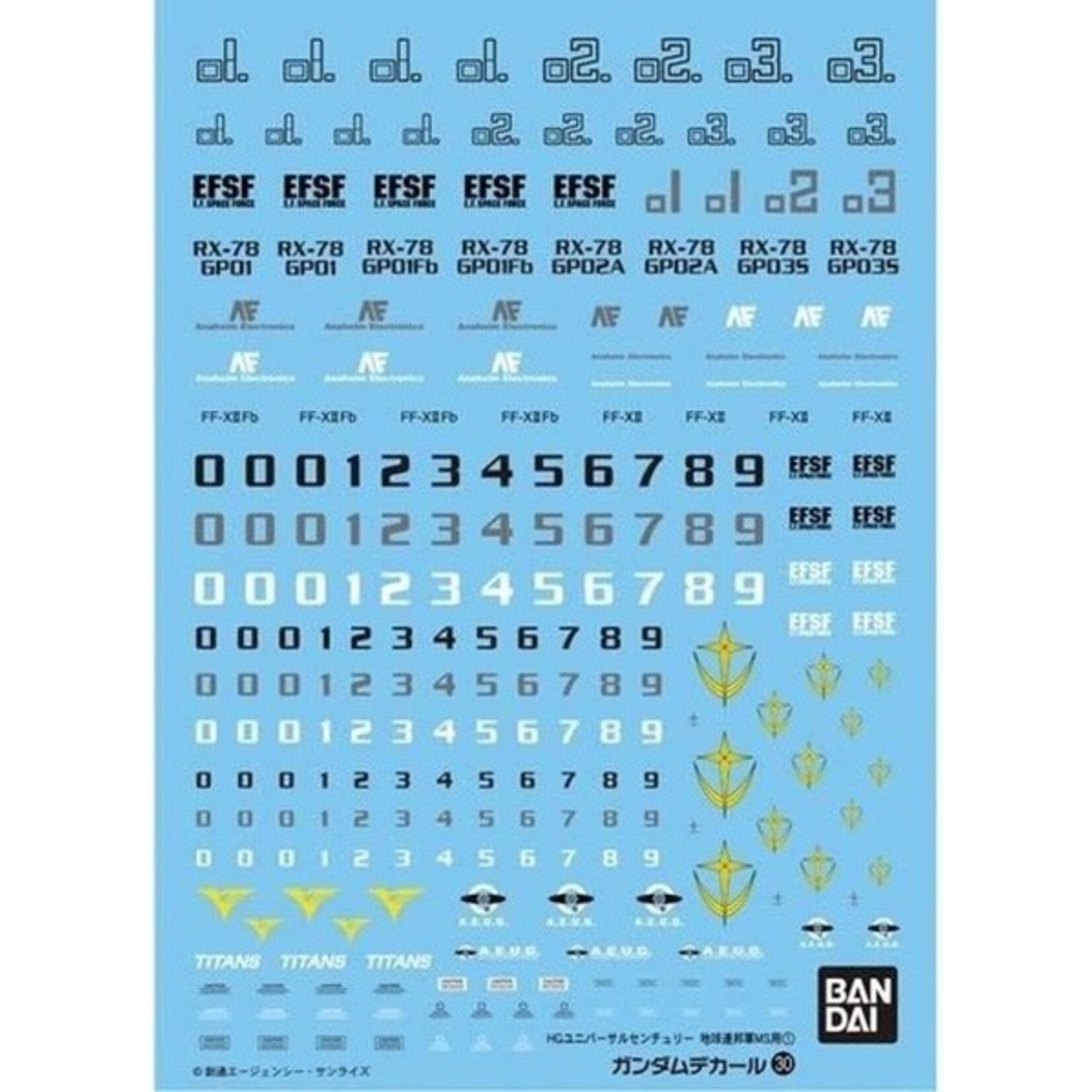 Bandai BAN1145083  Bandai GD-30 Bandai HGUC Multiuse - Earth Federation 1 "Mobile Suit Gundam",  Spirits Decal
