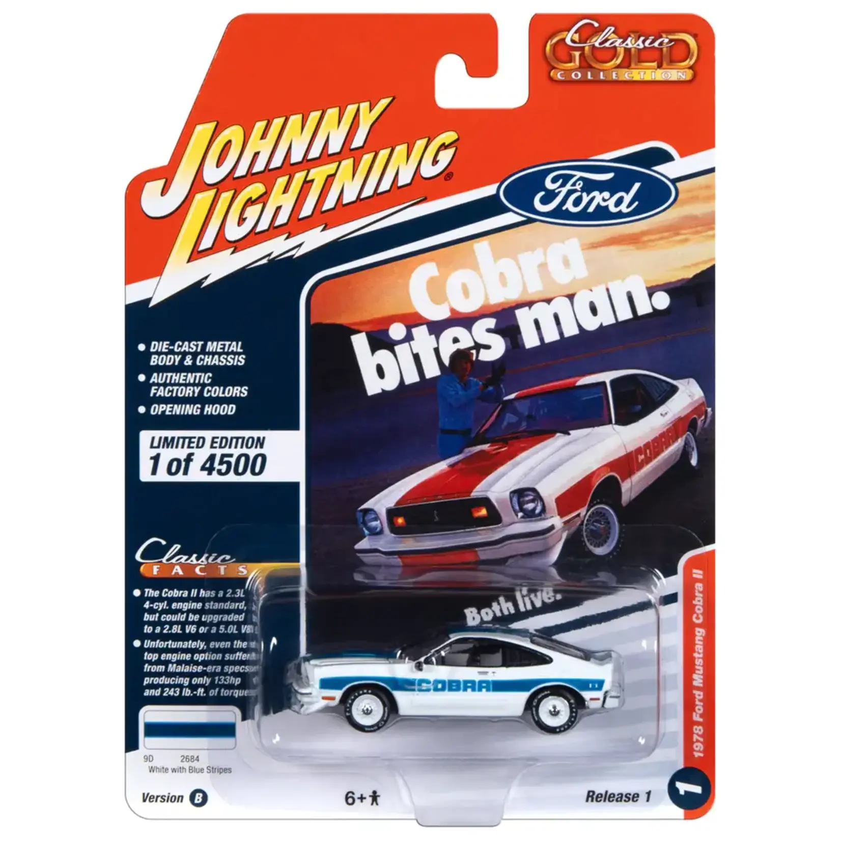 Johnny Lightning JLSP321B Johnny Lightning 1978 Ford Mustang Cobra II Gloss White w/Blue Stripes