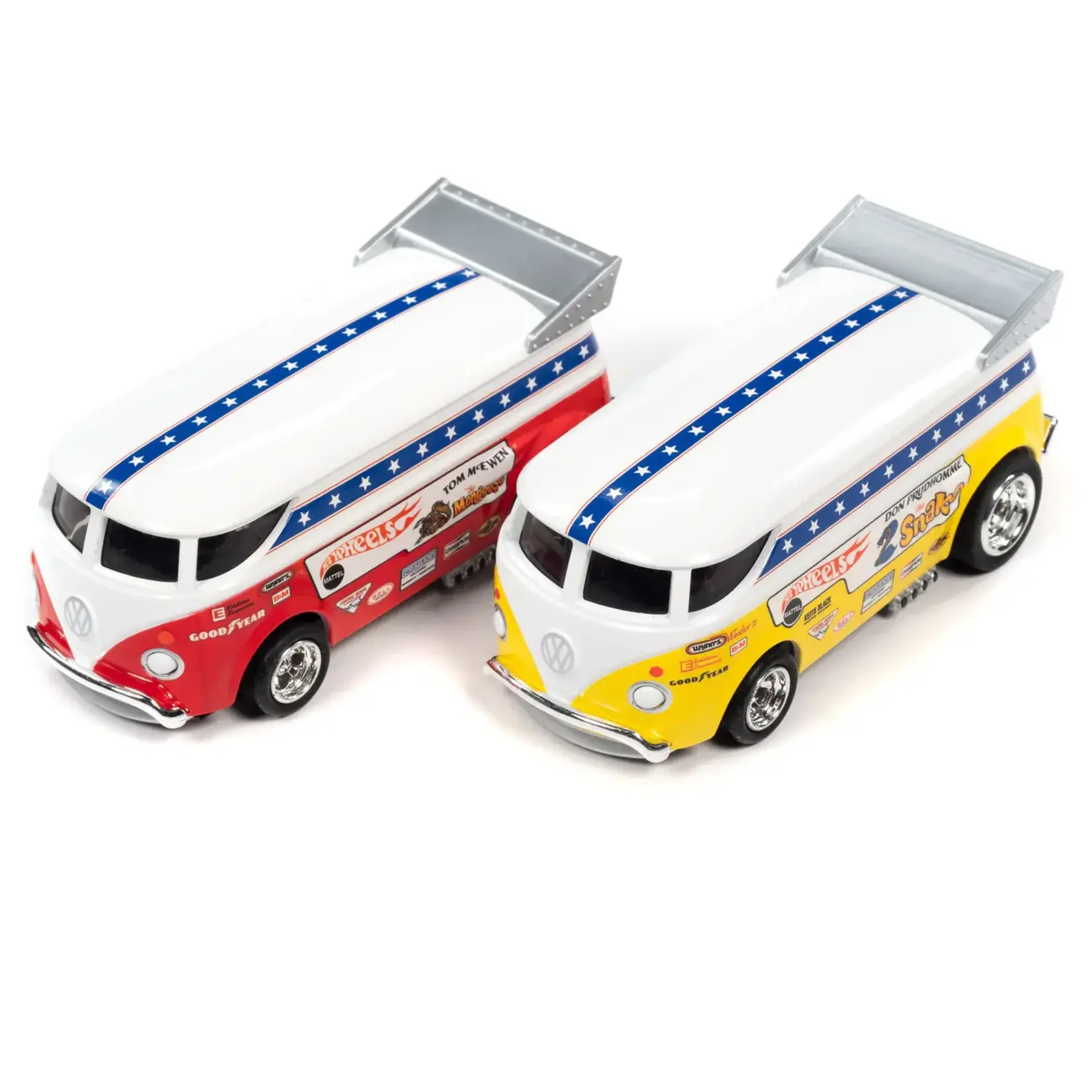 Auto World SRS340 Auto World 13' Hot Wheels "Snake" vs "Mongoose" Manual Slot Drag Set Tom McEwen "Mongoose" 1965 Custom VW Drag Bus Don Prudhomme "Snake" 1965 Custom VW Drag Bus