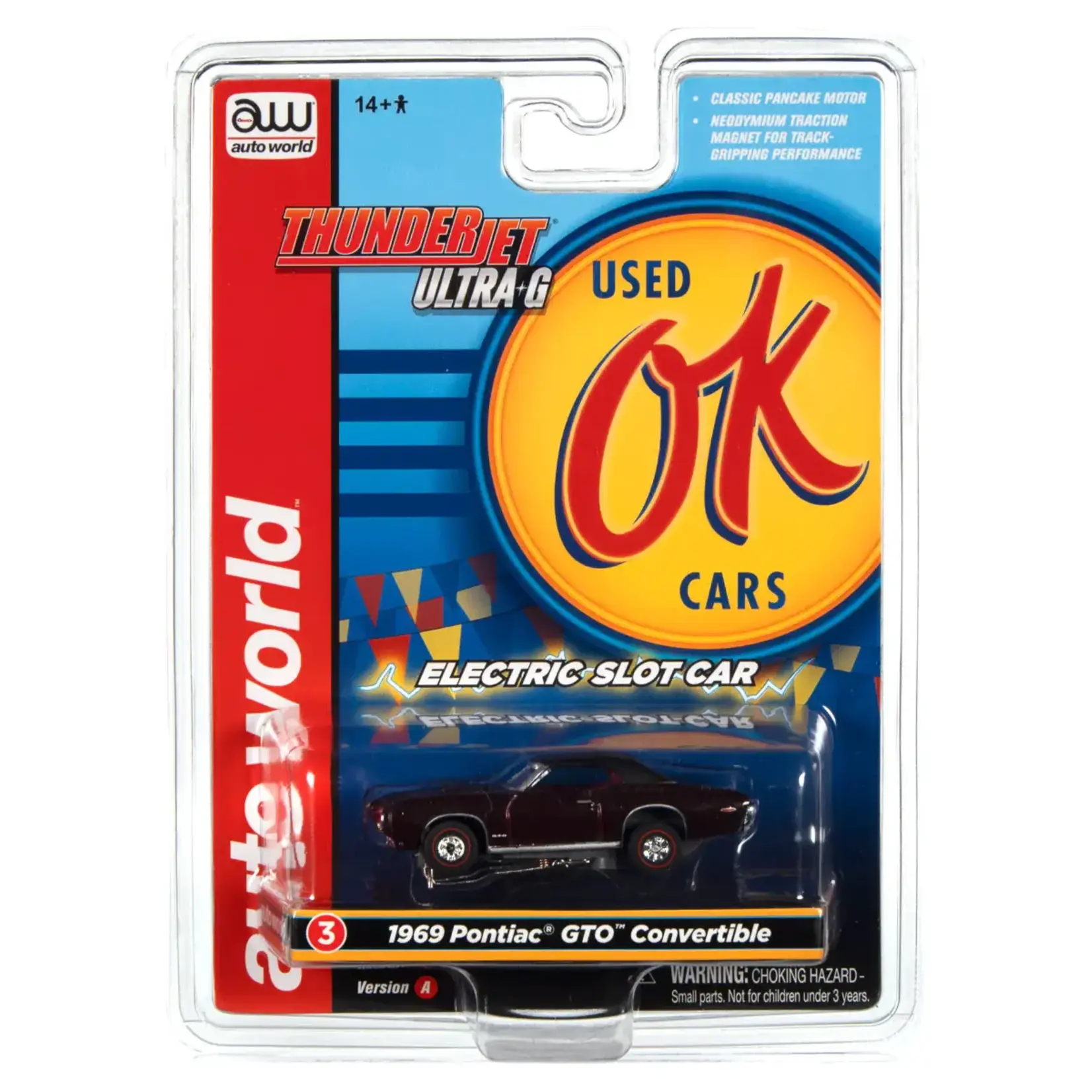 Auto World SC377A3 Auto World Thunderjet OK Used Cars 1969 Pontiac GTO Convertible (Burgundy) HO Scale Slot Car