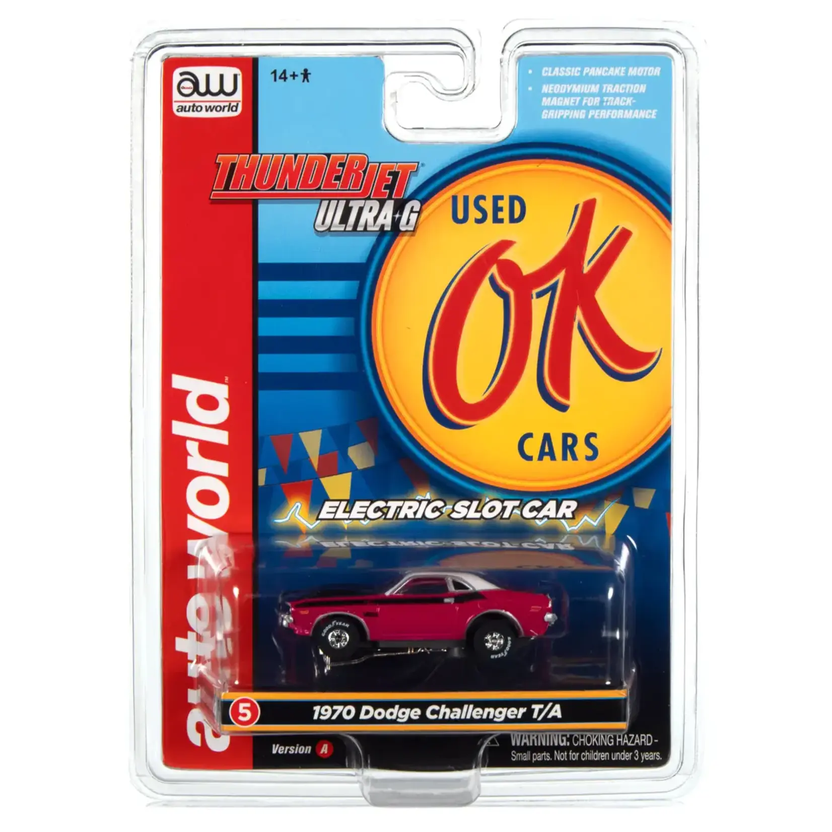 Auto World SC377A5 Auto World Thunderjet OK Used Cars 1970 Dodge Challenger T/A Panther (Pink) HO Scale Slot Car