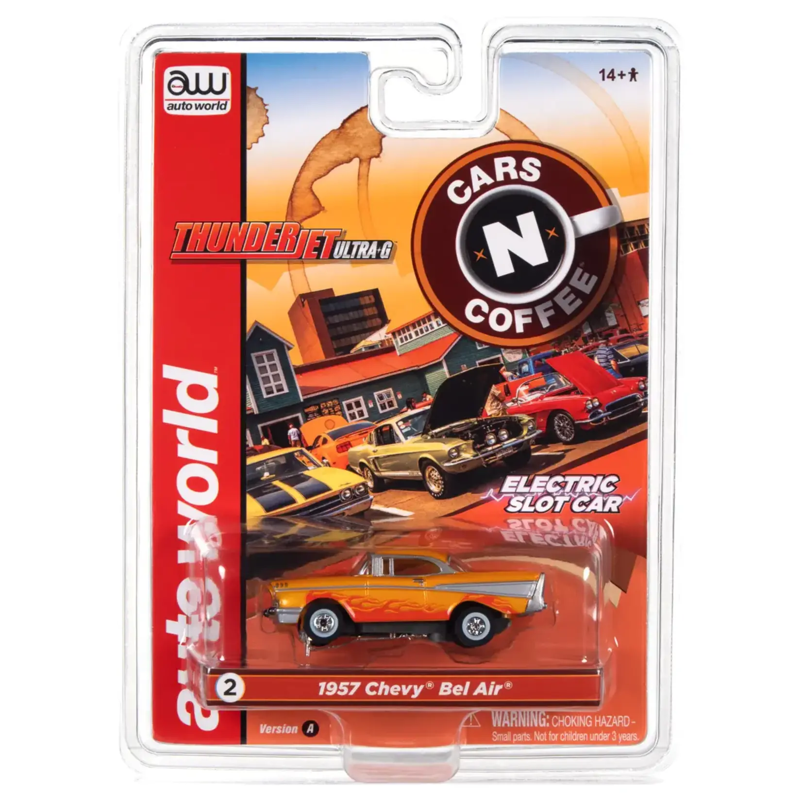 Auto World SC379A2 Auto World Thunderjet Cars N Coffee 1957 Chevrolet Bel Air (orange) HO Scale Slot Car