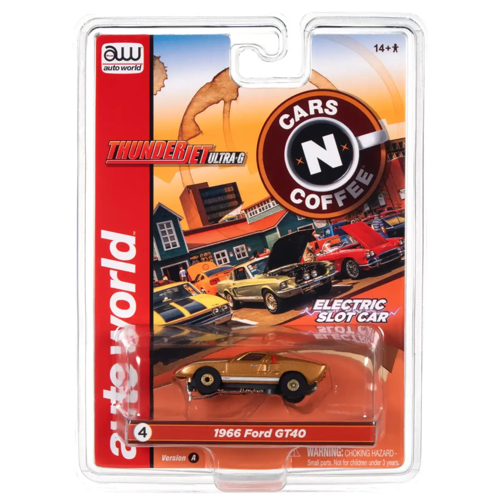 Auto World SC379A4 Auto World Thunderjet Cars N Coffee 1966 Ford GT40 (gold) HO Scale Slot Car