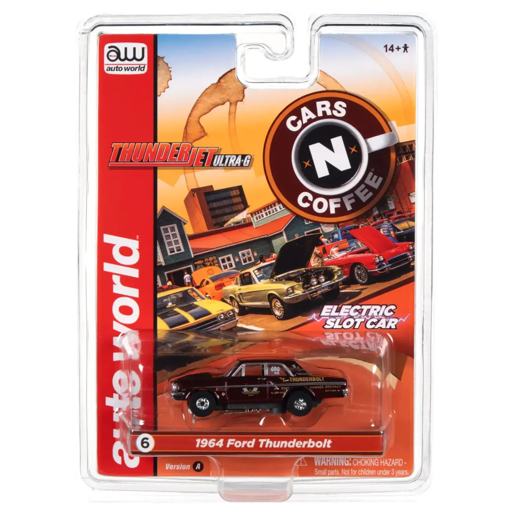 Auto World SC379A6 Auto World Thunderjet Cars N Coffee 1964 Ford Thunderbolt (maroon) HO Scale Slot Car