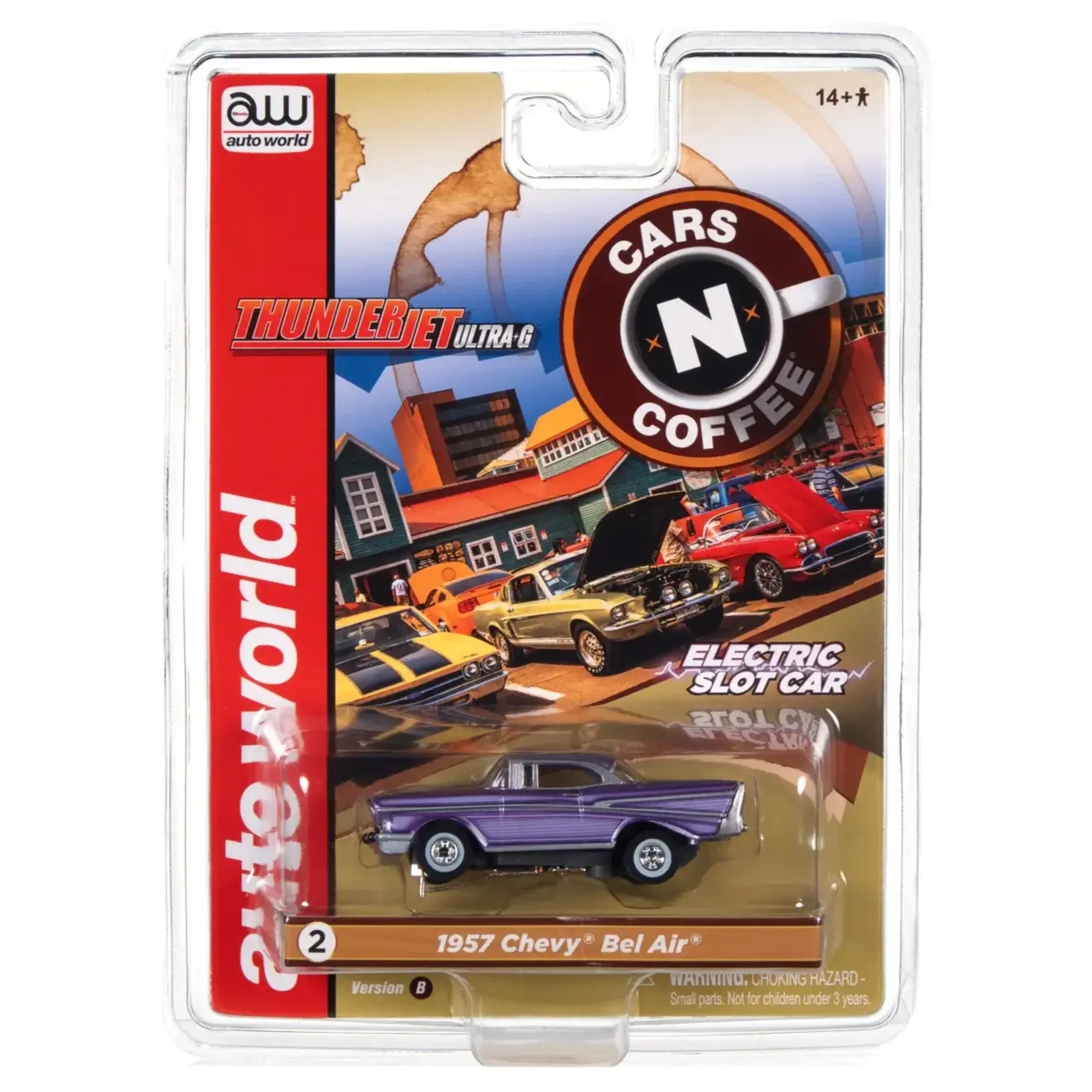 Auto World SC379B2 Auto World Thunderjet Cars N Coffee 1957 Chevrolet Bel Air (purple) HO Scale Slot Car